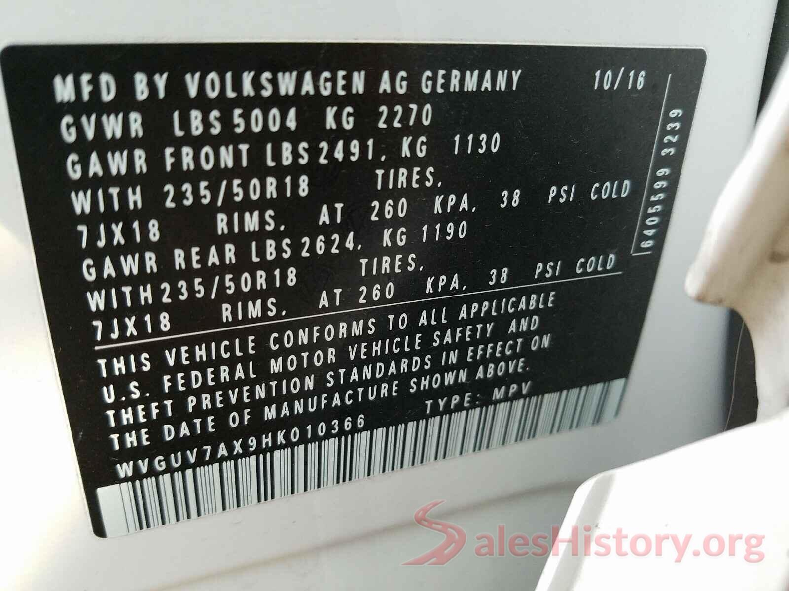 WVGUV7AX9HK010366 2017 VOLKSWAGEN TIGUAN