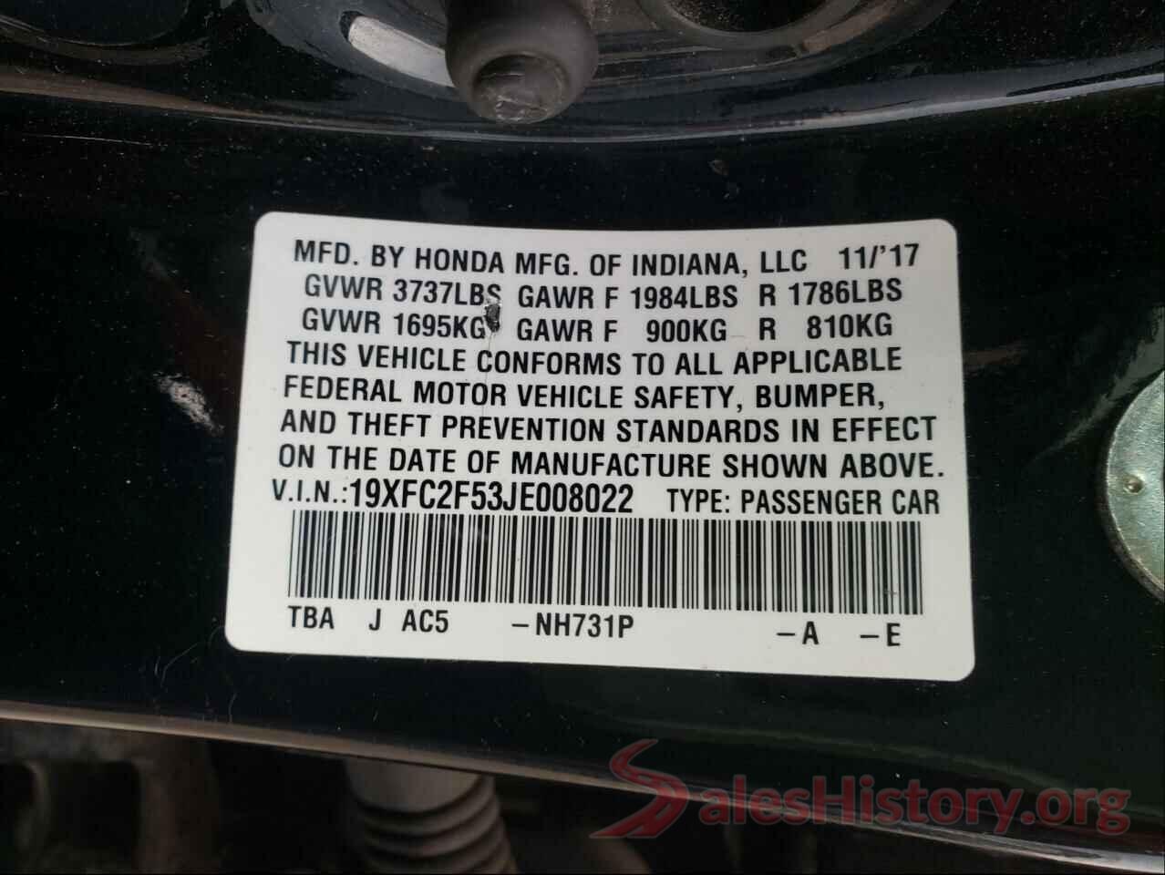 19XFC2F53JE008022 2018 HONDA CIVIC