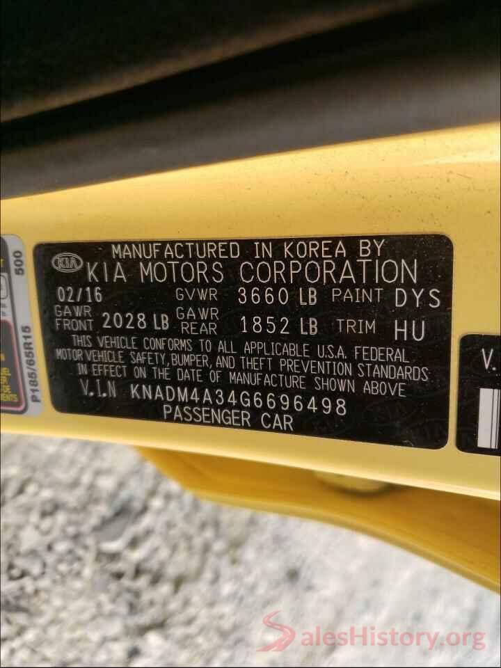 KNADM4A34G6696498 2016 KIA RIO