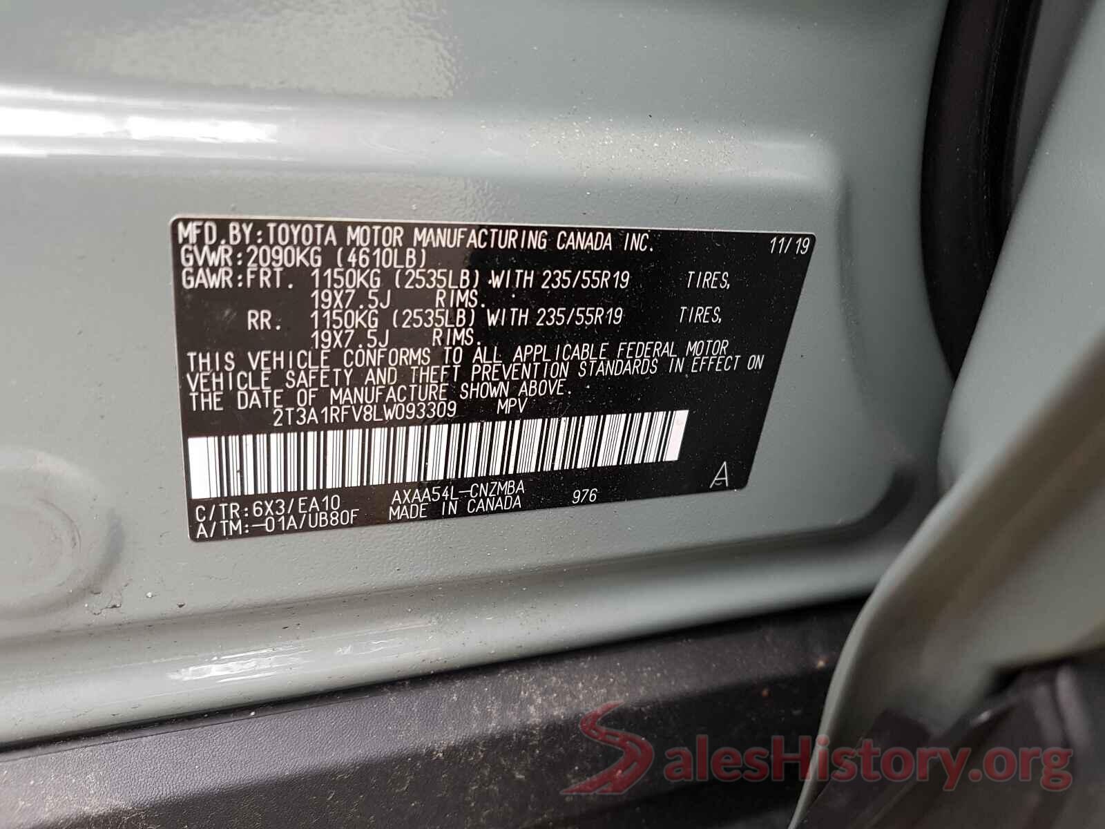 2T3A1RFV8LW093309 2020 TOYOTA RAV4