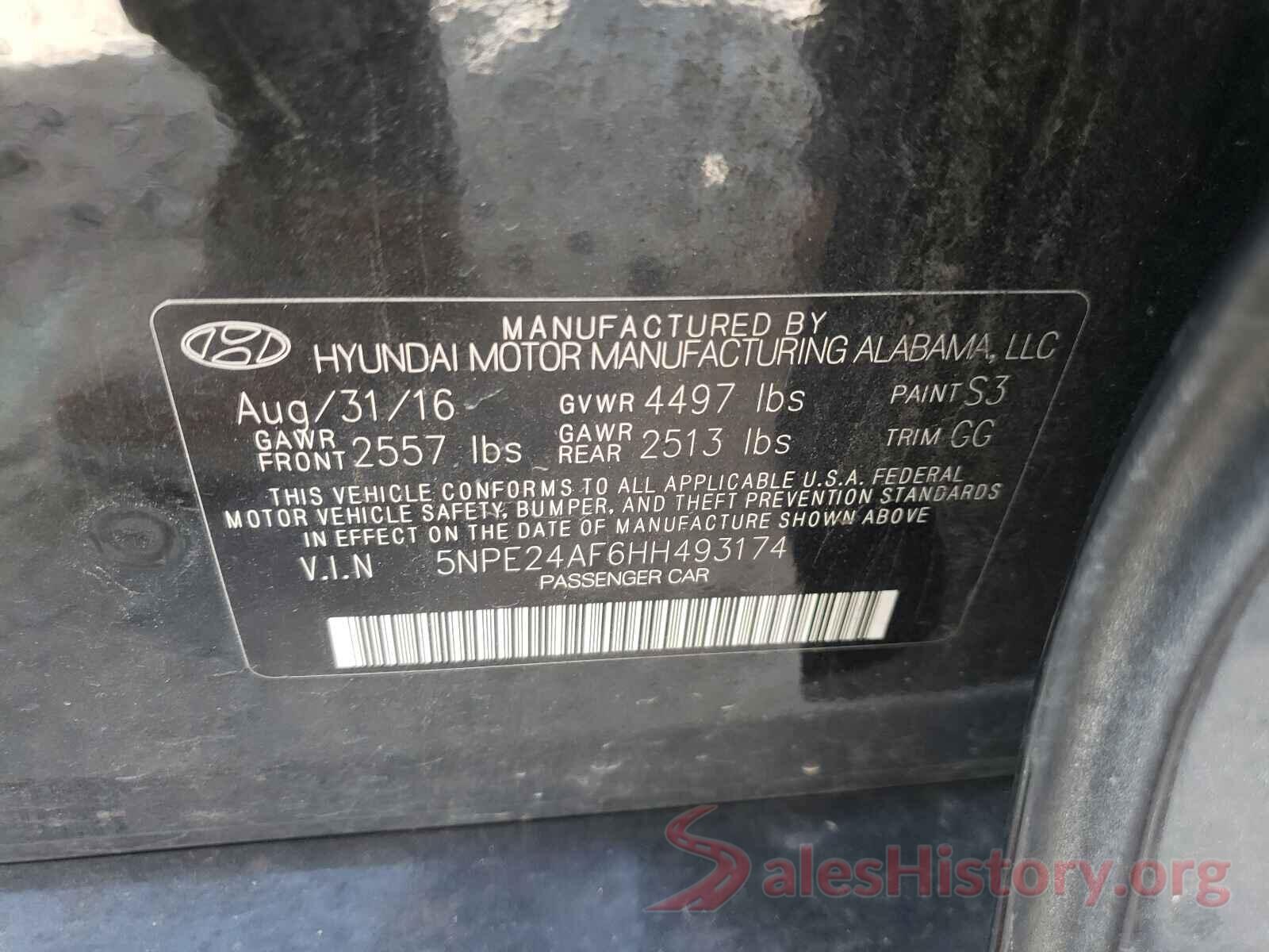 5NPE24AF6HH493174 2017 HYUNDAI SONATA