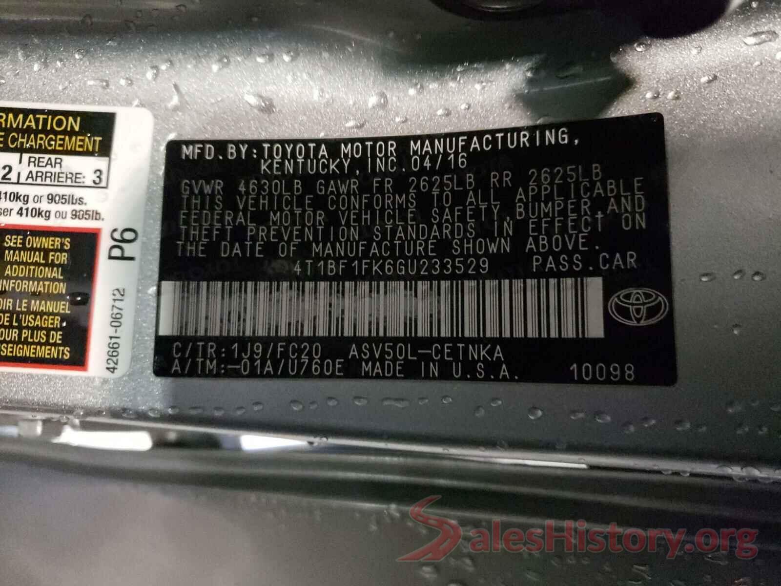 4T1BF1FK6GU233529 2016 TOYOTA CAMRY