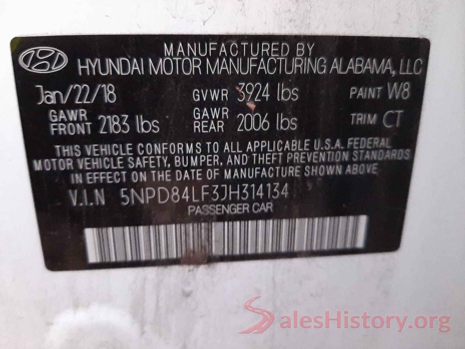 5NPD84LF3JH314134 2018 HYUNDAI ELANTRA