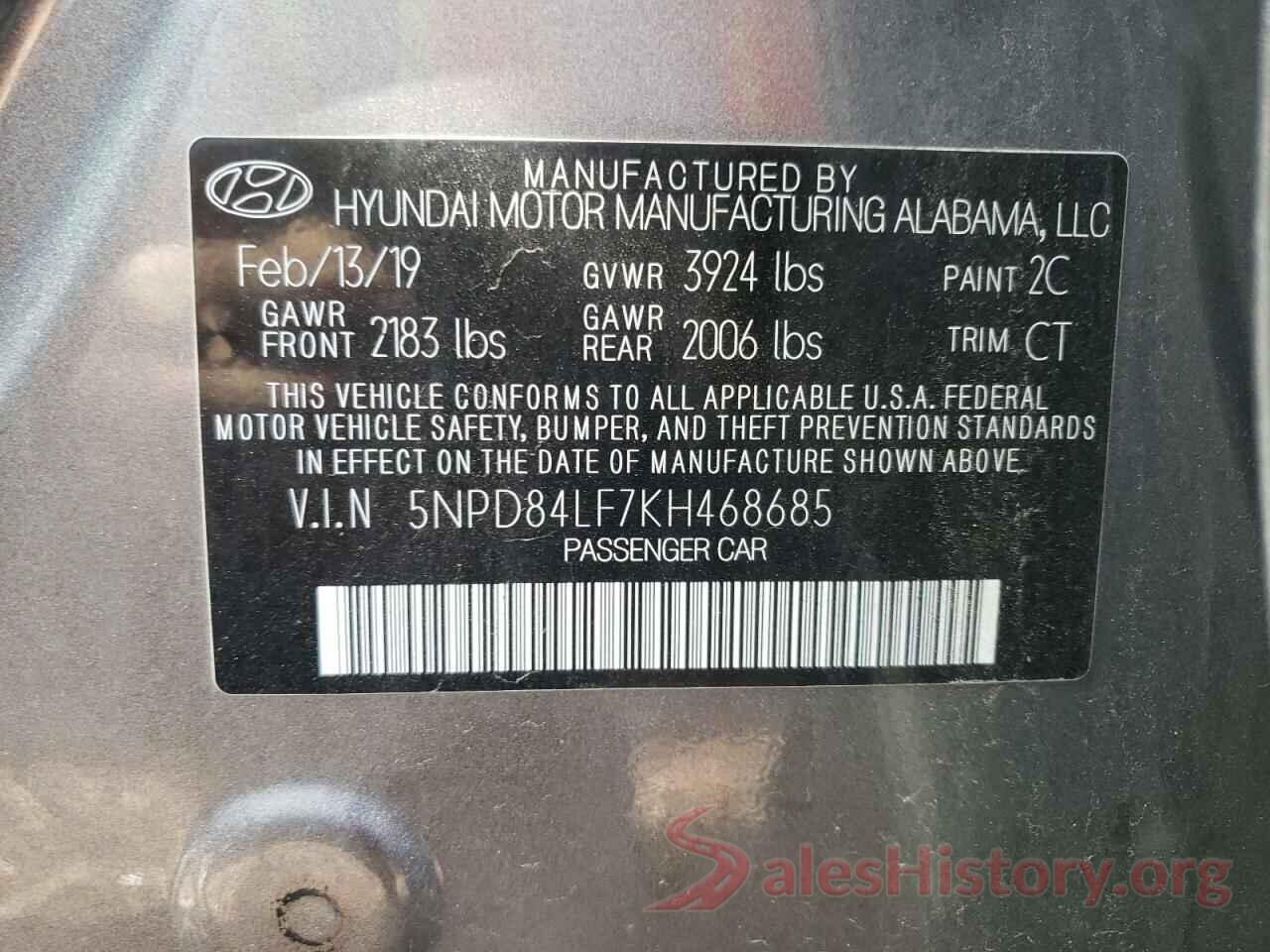 5NPD84LF7KH468685 2019 HYUNDAI ELANTRA