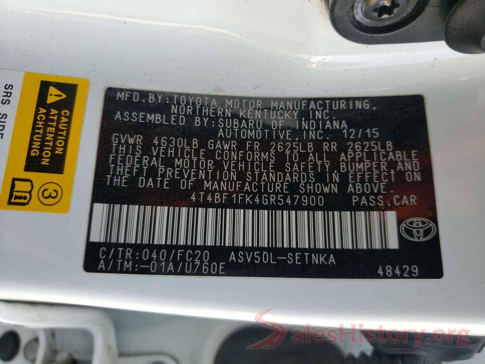 4T4BF1FK4GR547900 2016 TOYOTA CAMRY