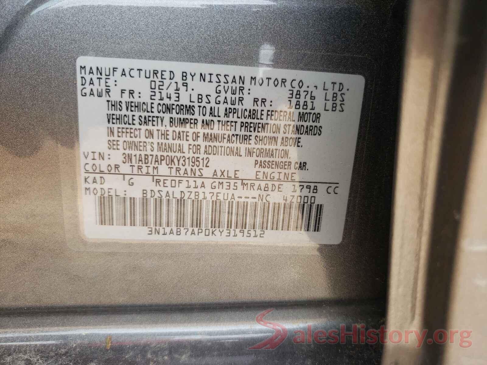 3N1AB7AP0KY319512 2019 NISSAN SENTRA