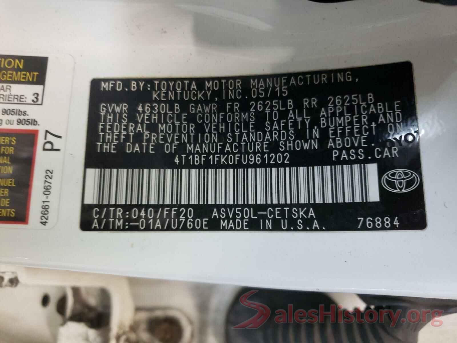 4T1BF1FK0FU961202 2015 TOYOTA CAMRY