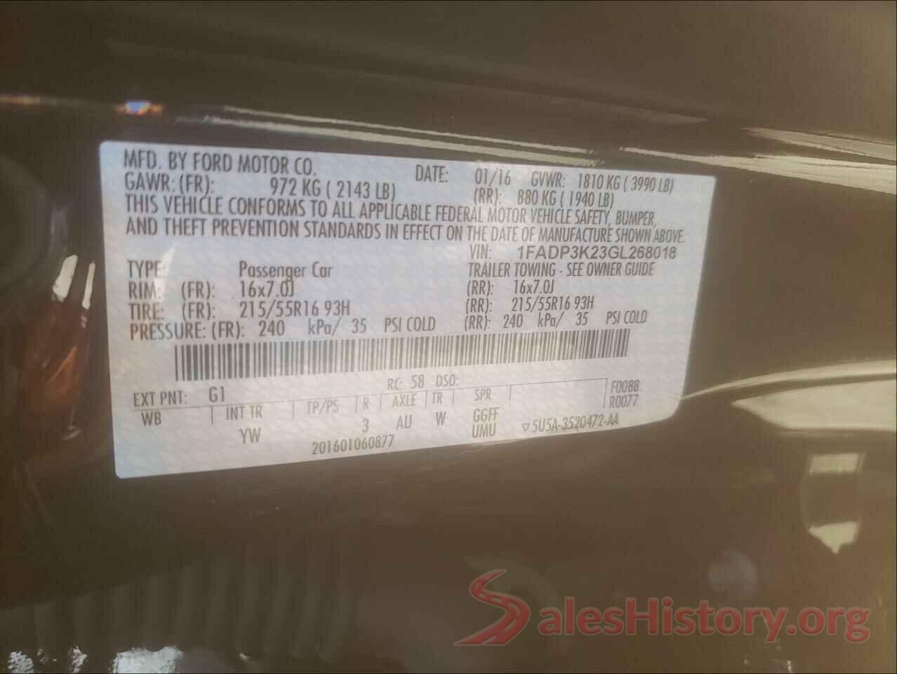 1FADP3K23GL268018 2016 FORD FOCUS