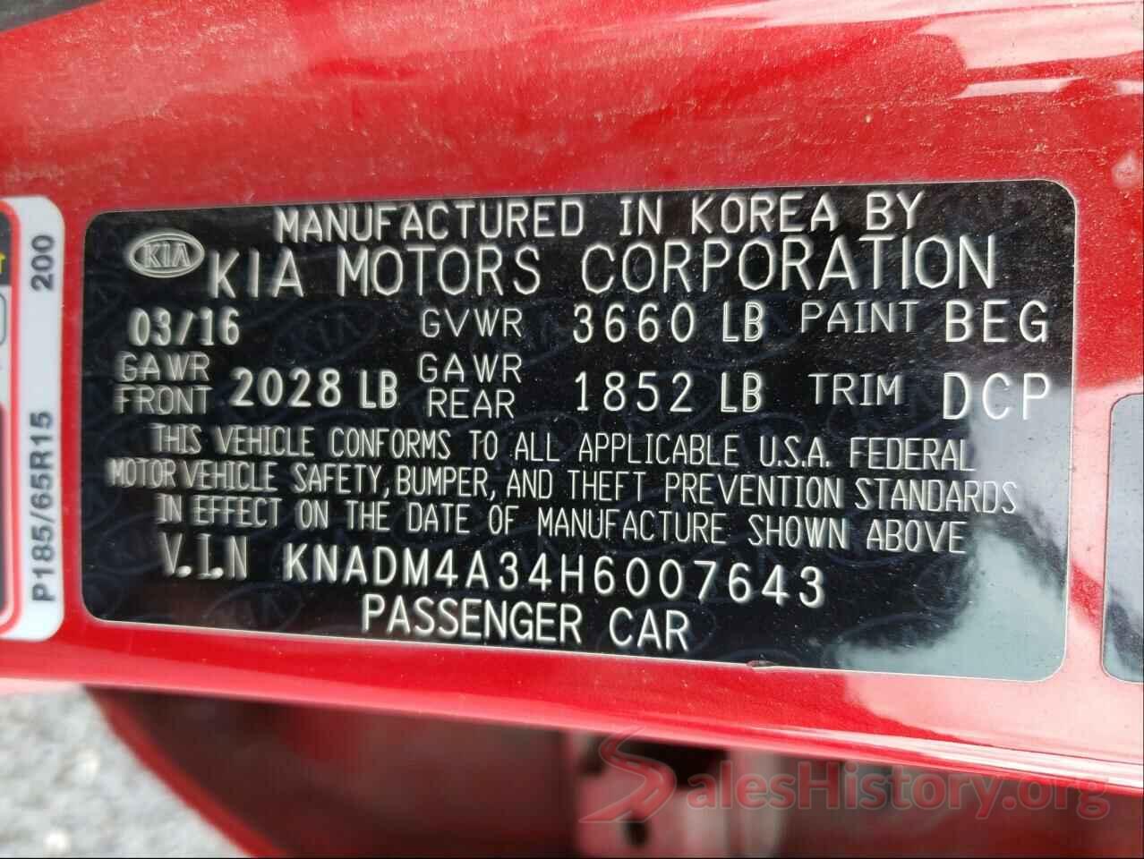 KNADM4A34H6007643 2017 KIA RIO