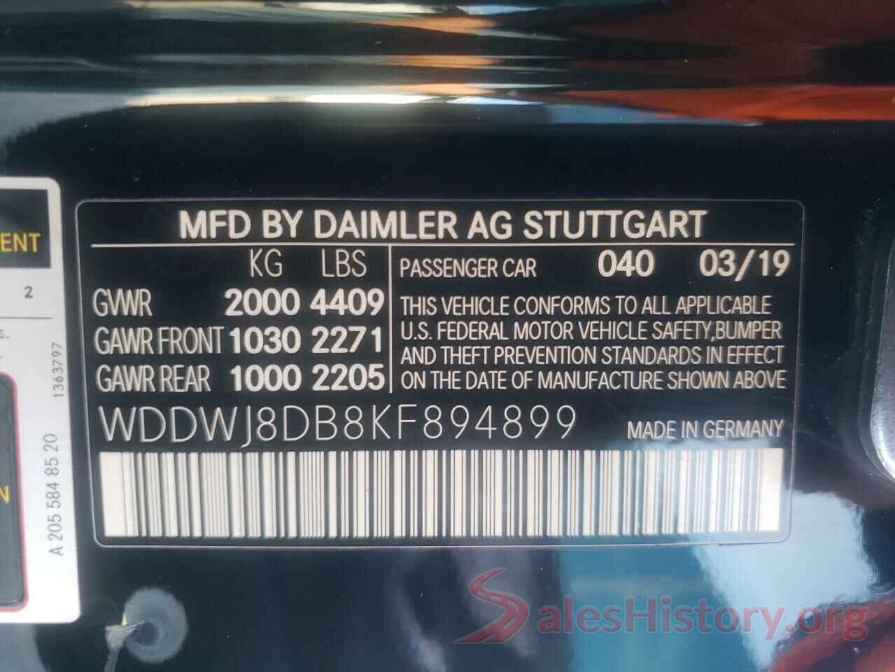 WDDWJ8DB8KF894899 2019 MERCEDES-BENZ C-CLASS