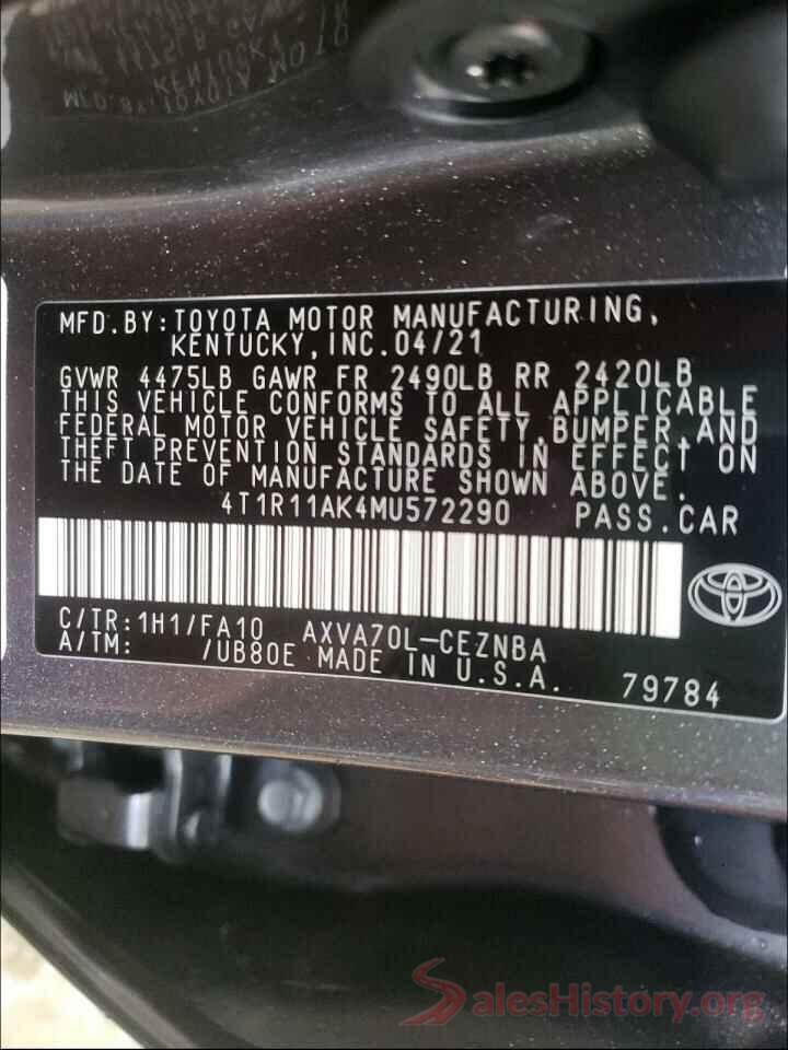 4T1R11AK4MU572290 2021 TOYOTA CAMRY