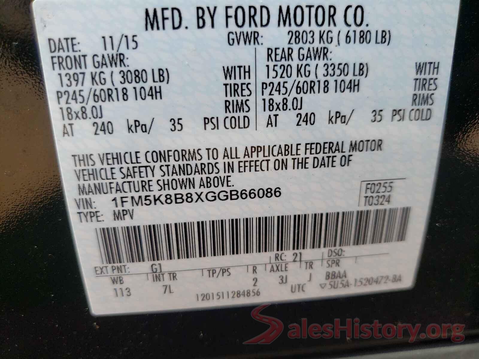 1FM5K8B8XGGB66086 2016 FORD EXPLORER