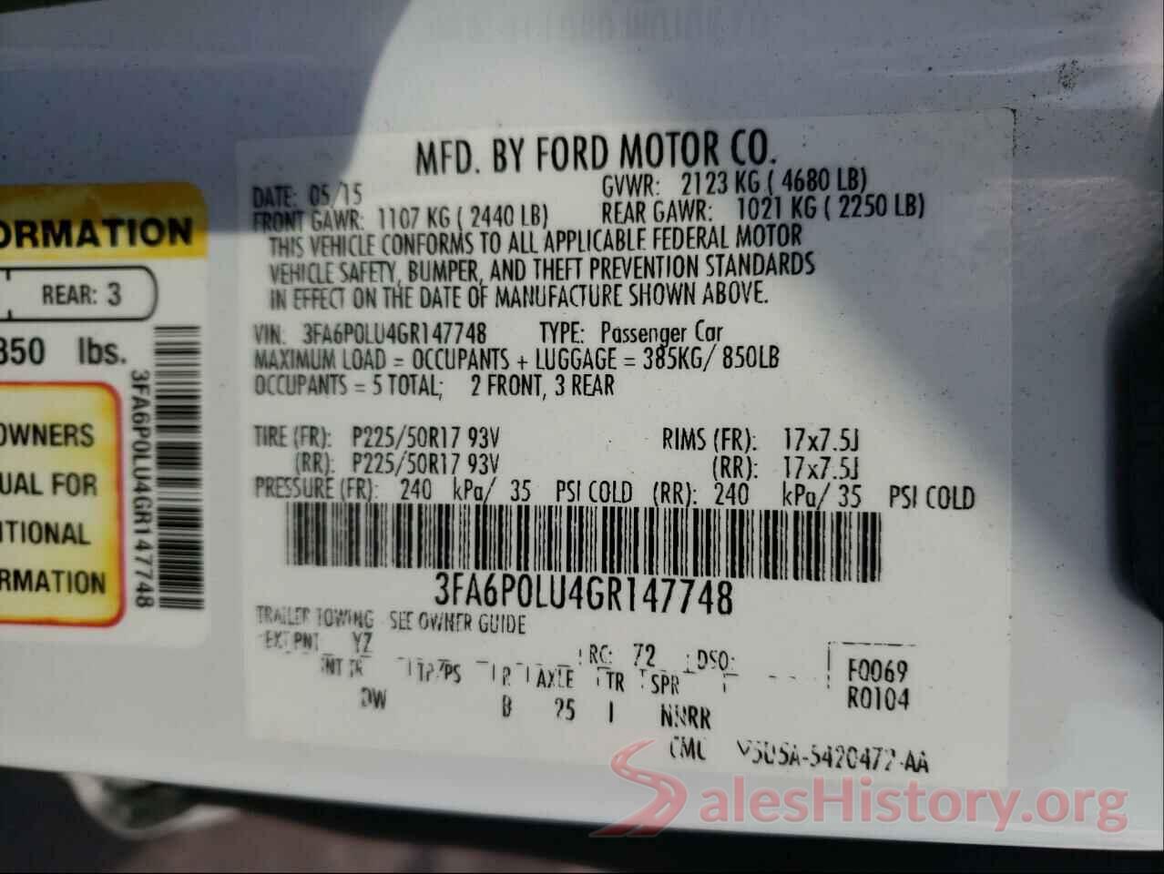 3FA6P0LU4GR147748 2016 FORD FUSION