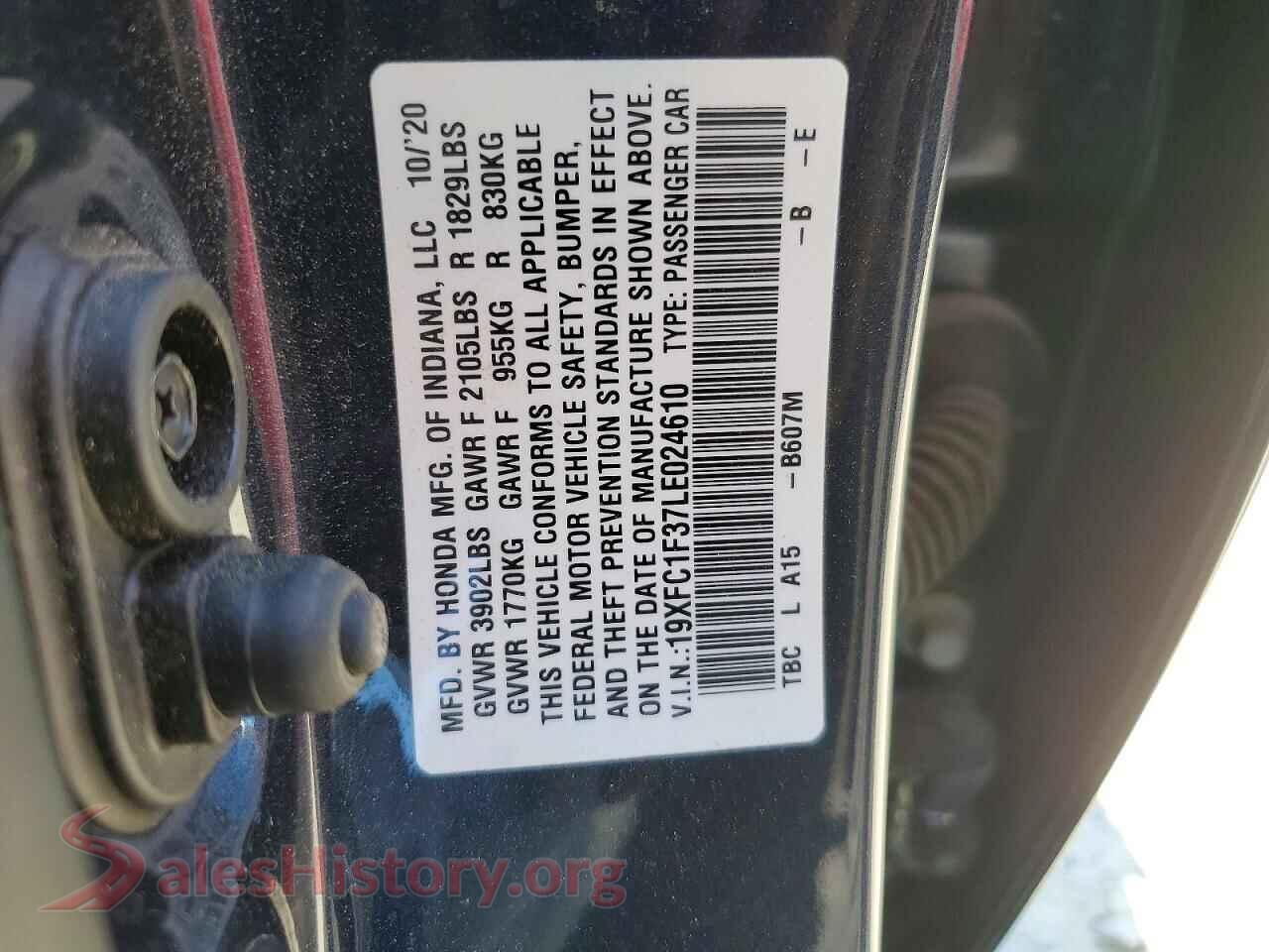 2020 HONDA CIVIC VIN 19XFC1F37LE024610, wheel and tire