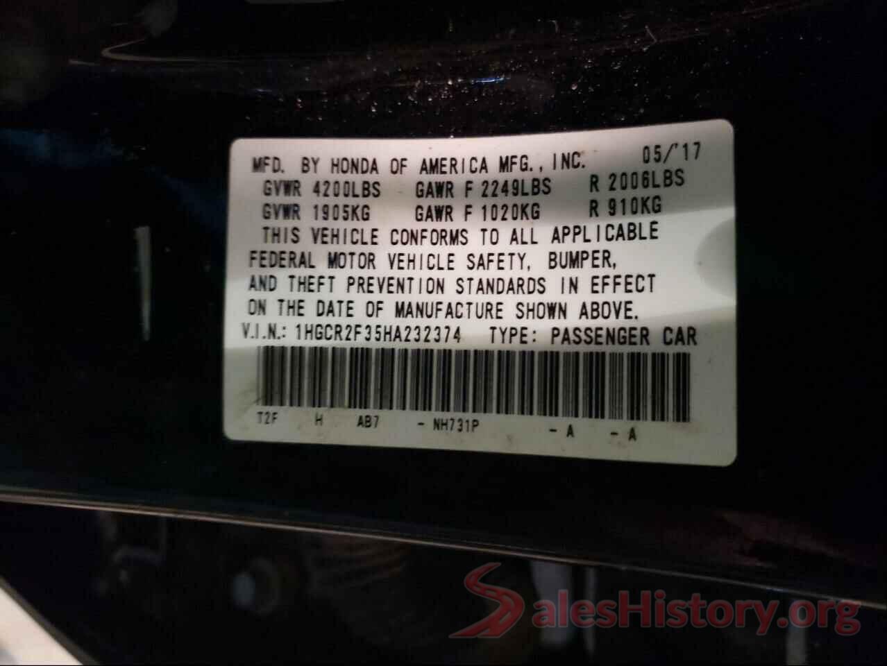 1HGCR2F35HA232374 2017 HONDA ACCORD