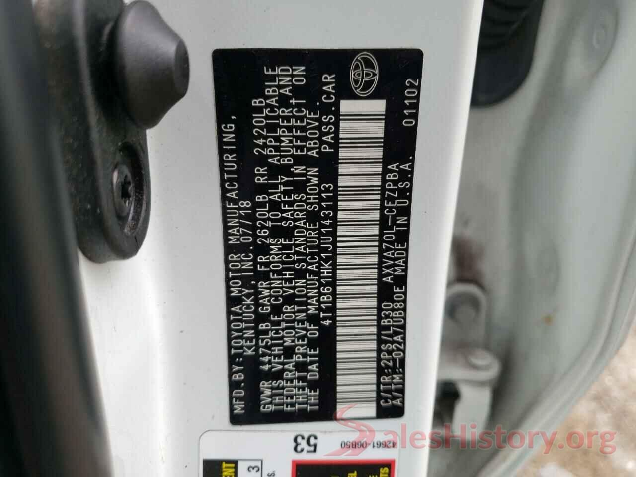 4T1B61HK1JU143113 2018 TOYOTA CAMRY