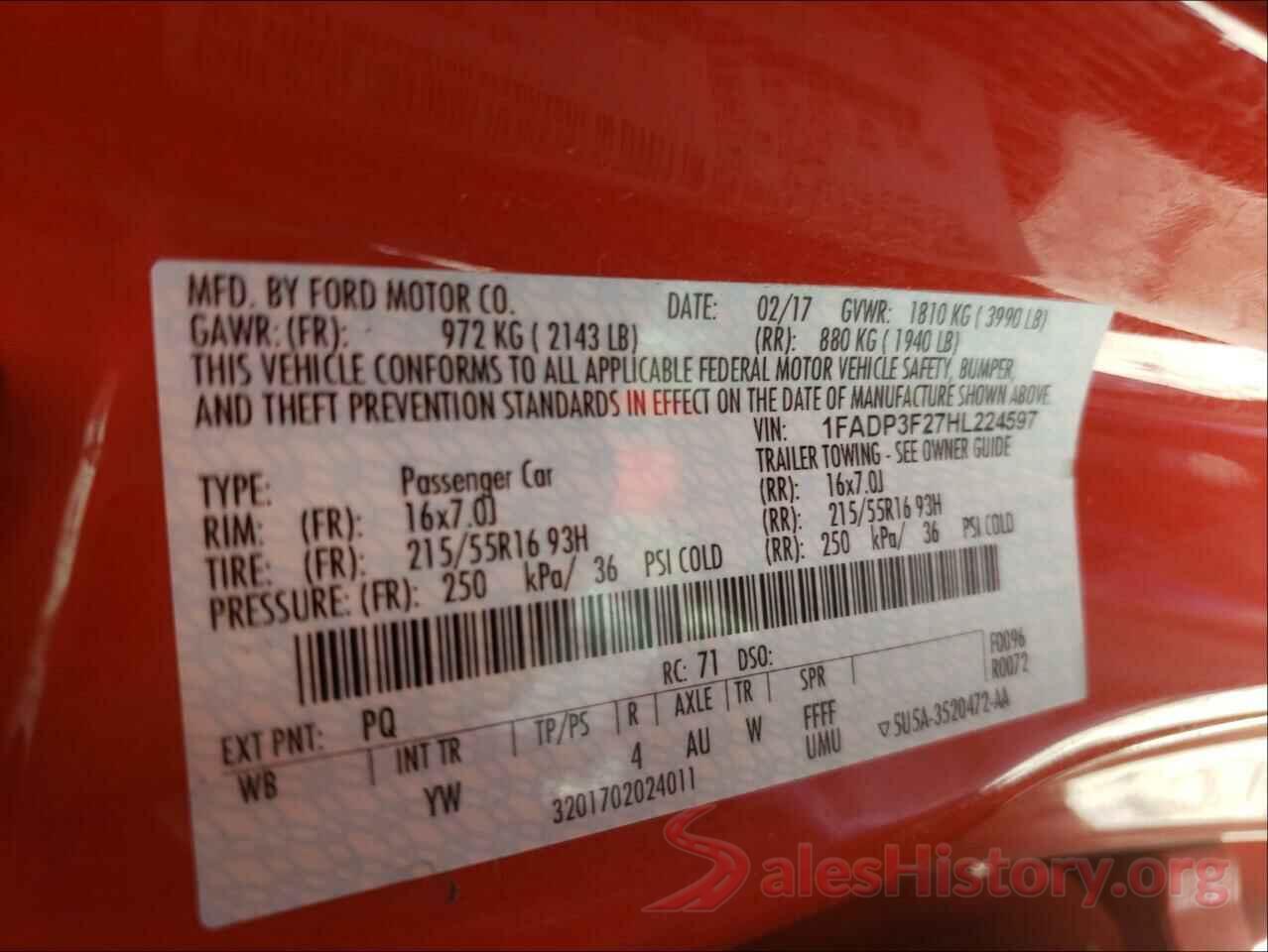 1FADP3F27HL224597 2017 FORD FOCUS