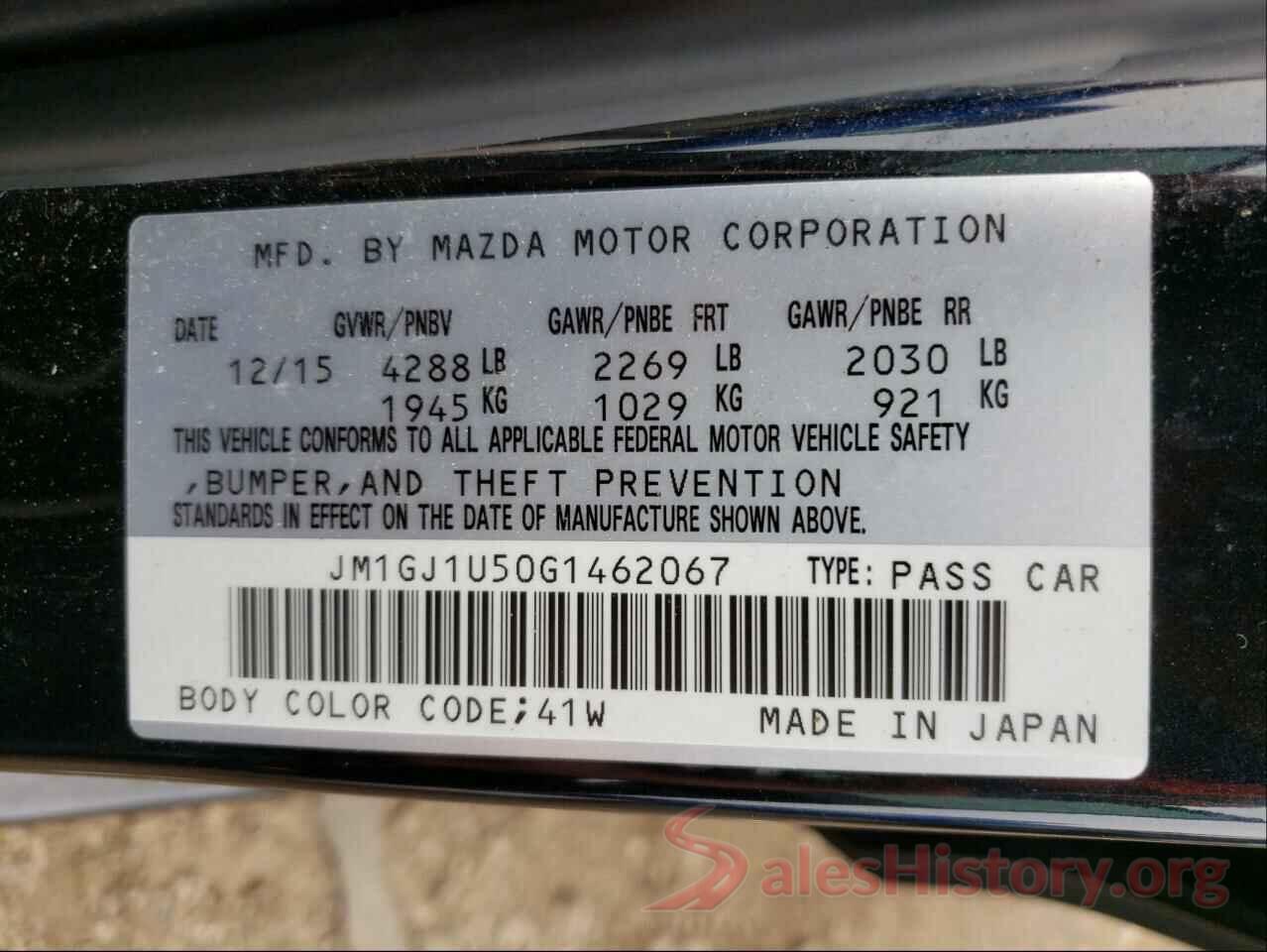 JM1GJ1U50G1462067 2016 MAZDA 6