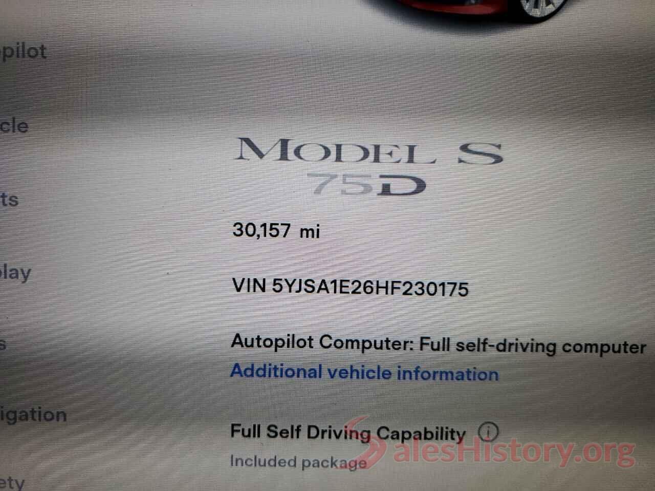 5YJSA1E26HF230175 2017 TESLA MODEL S