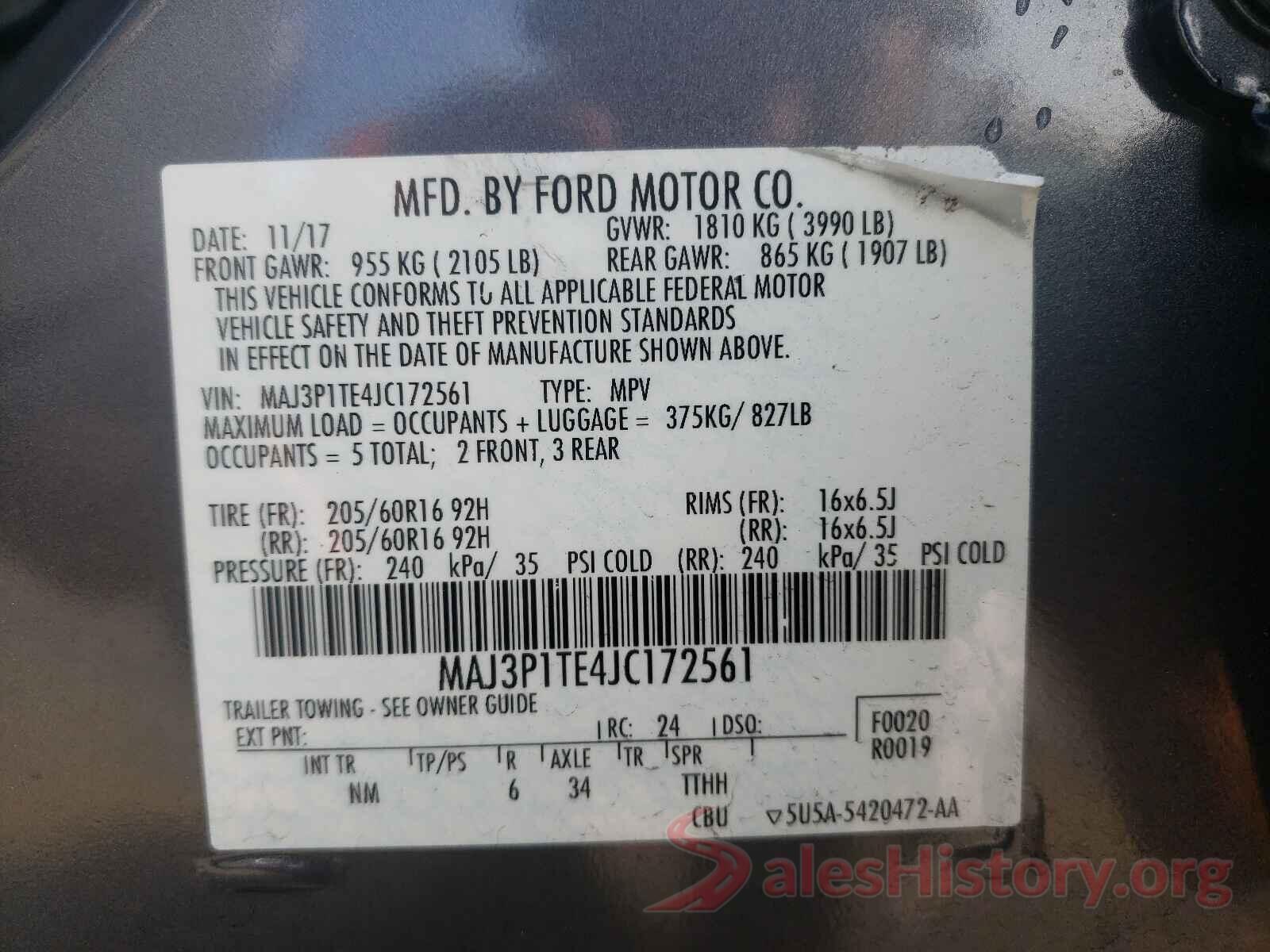 MAJ3P1TE4JC172561 2018 FORD ALL OTHER