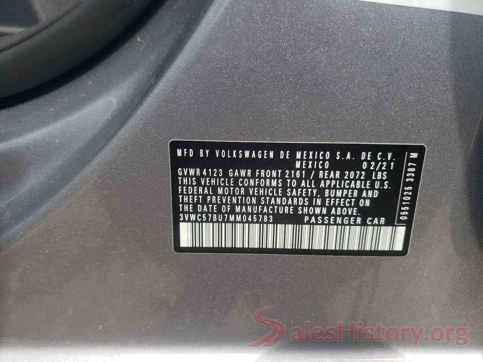 3VWC57BU7MM045783 2021 VOLKSWAGEN JETTA