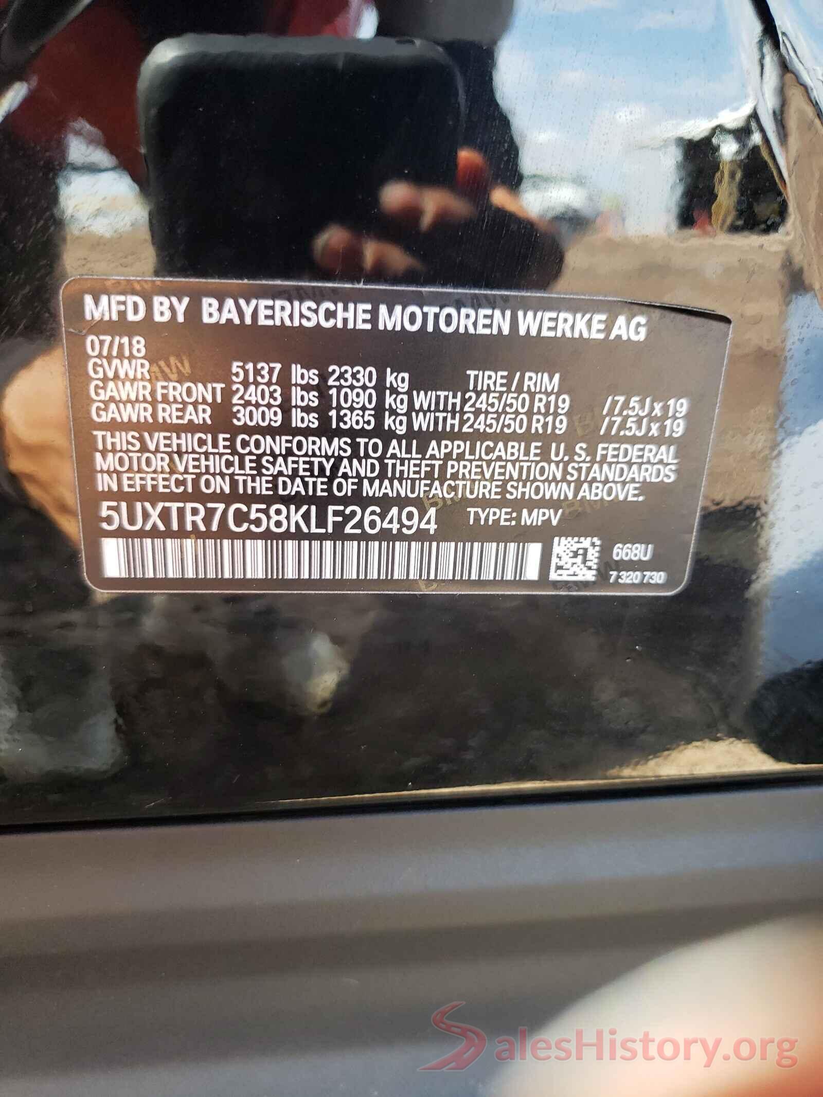 5UXTR7C58KLF26494 2019 BMW X3