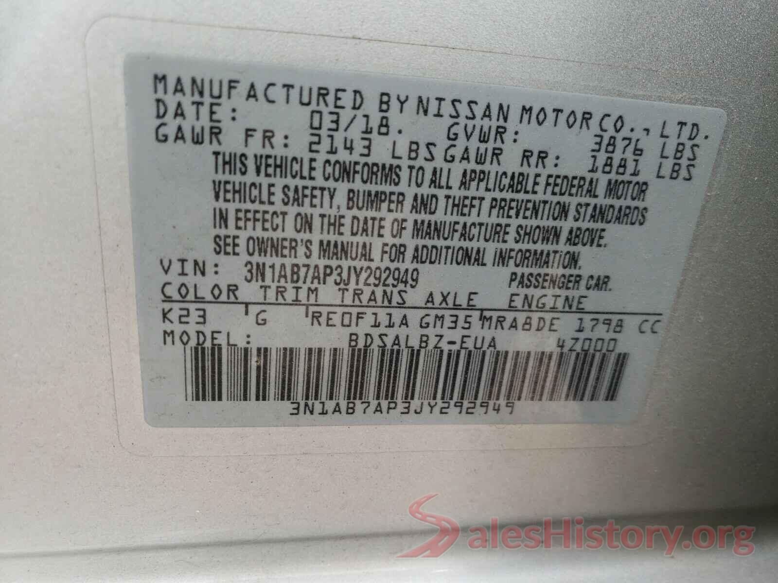 3N1AB7AP3JY292949 2018 NISSAN SENTRA