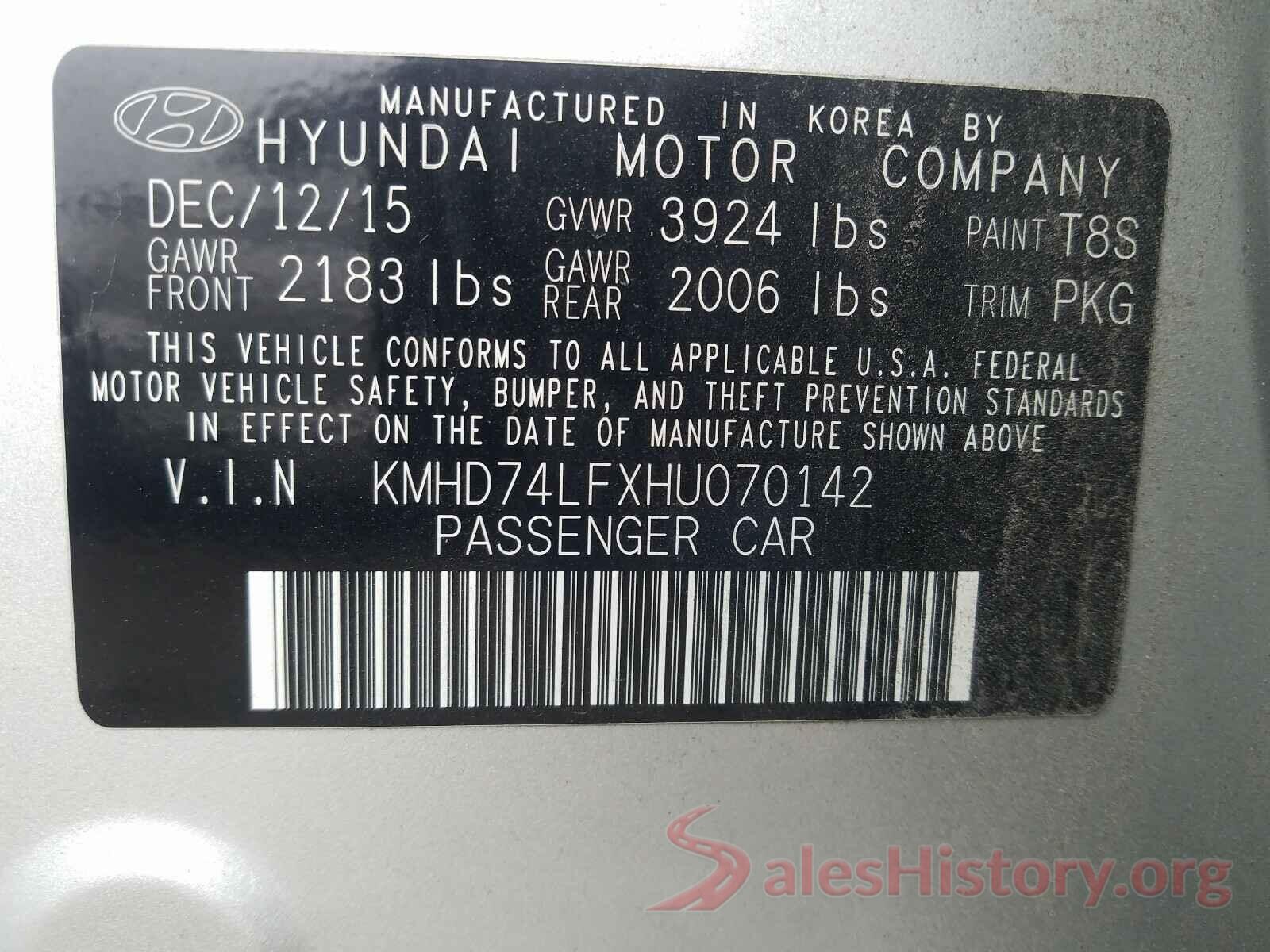 KMHD74LFXHU070142 2017 HYUNDAI ELANTRA