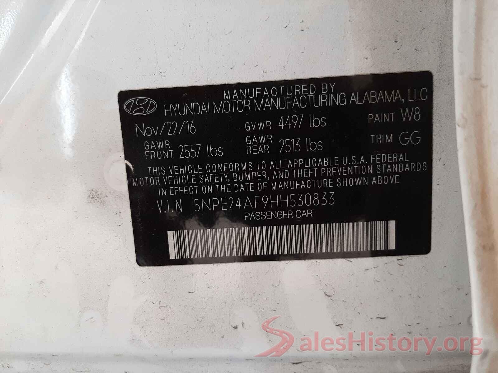 5NPE24AF9HH530833 2017 HYUNDAI SONATA