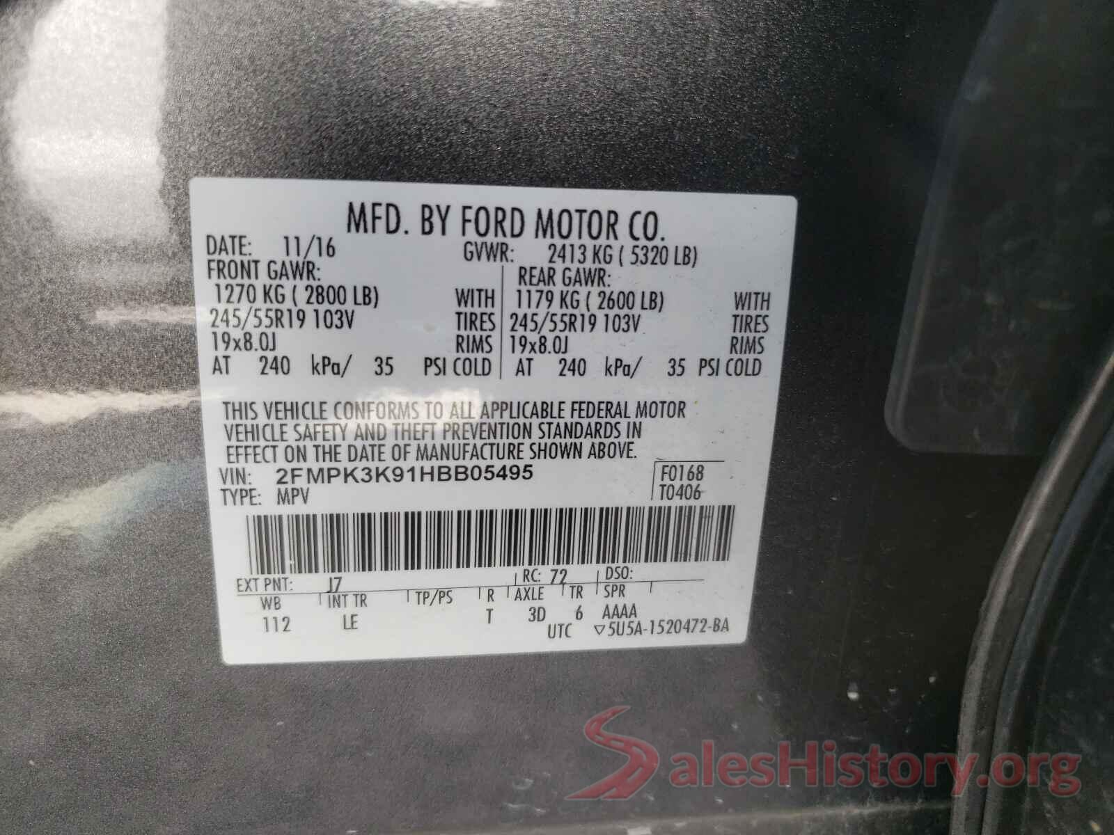 2FMPK3K91HBB05495 2017 FORD EDGE