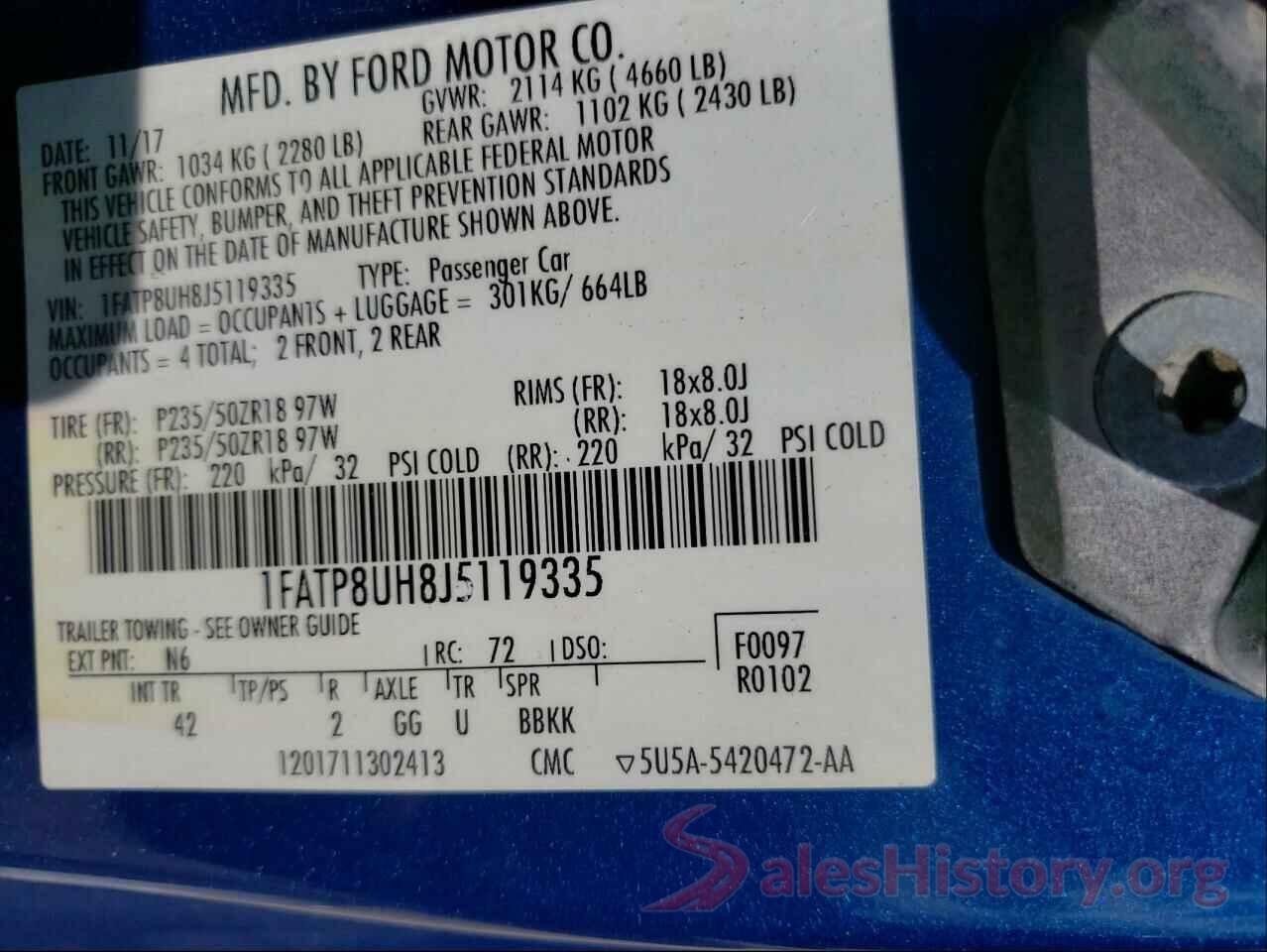 1FATP8UH8J5119335 2018 FORD MUSTANG