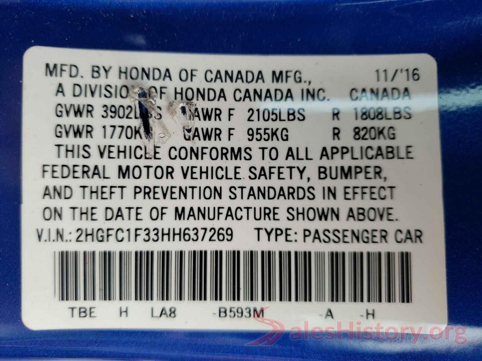 2HGFC1F33HH637269 2017 HONDA CIVIC