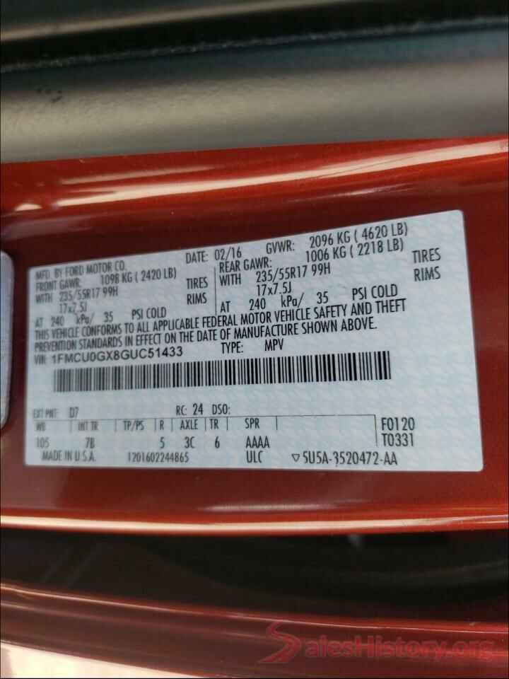 1FMCU0GX8GUC51433 2016 FORD ESCAPE