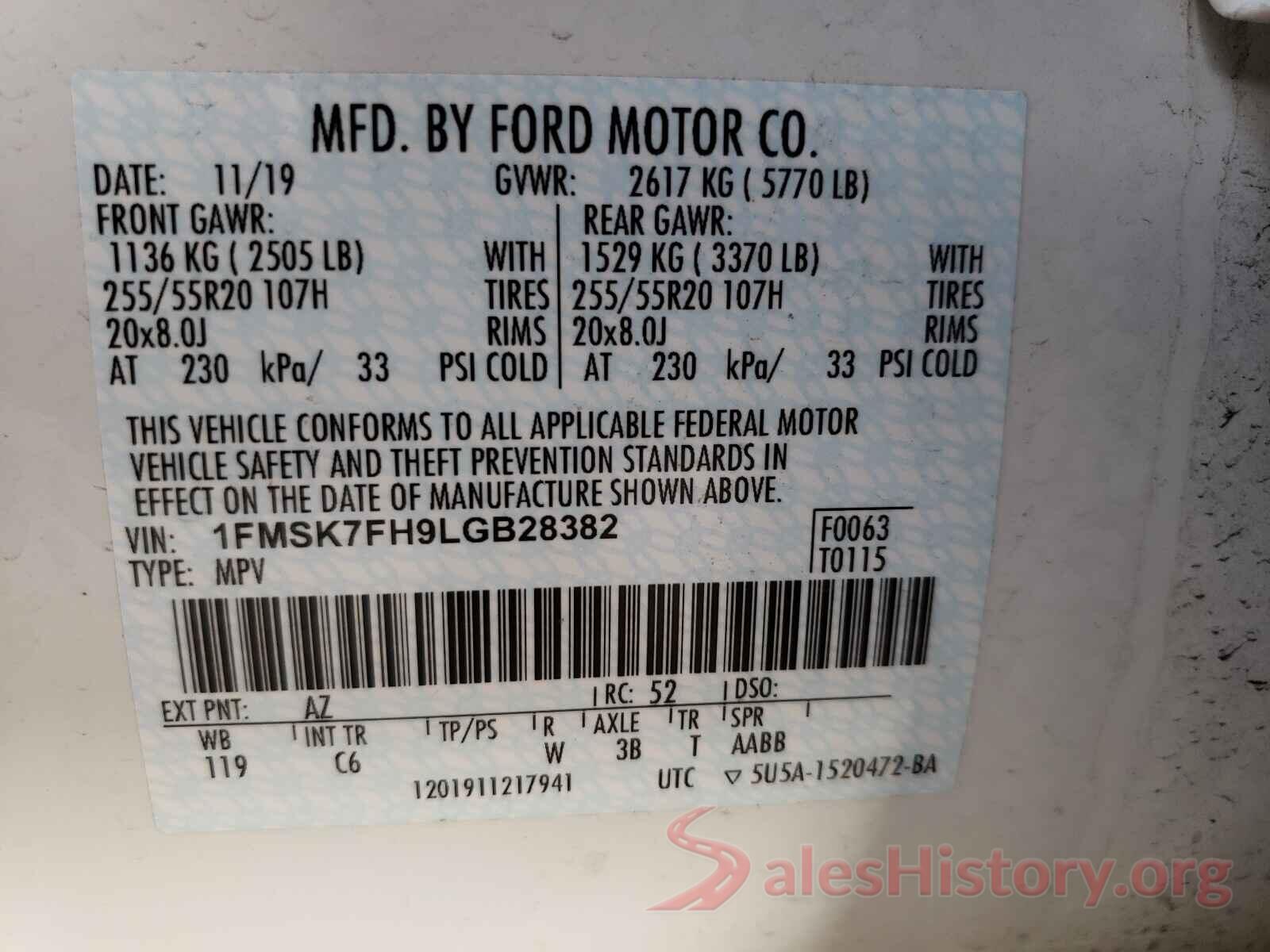 1FMSK7FH9LGB28382 2020 FORD EXPLORER