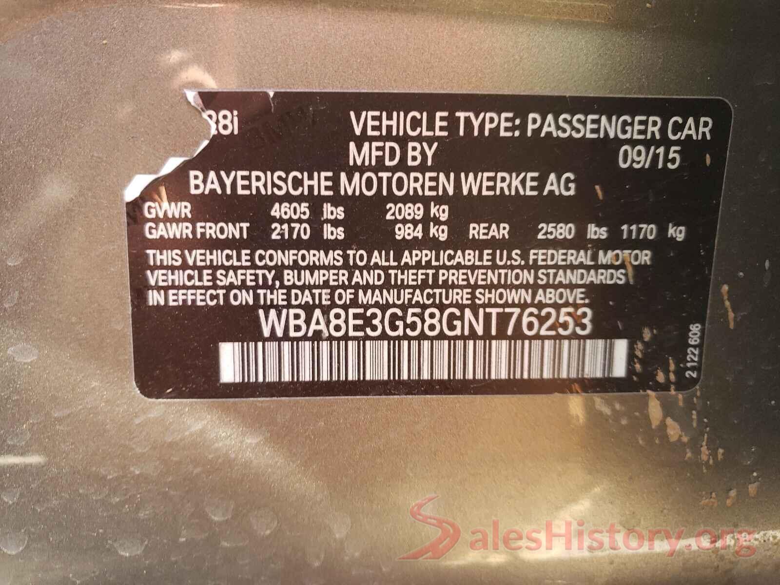 WBA8E3G58GNT76253 2016 BMW 3 SERIES