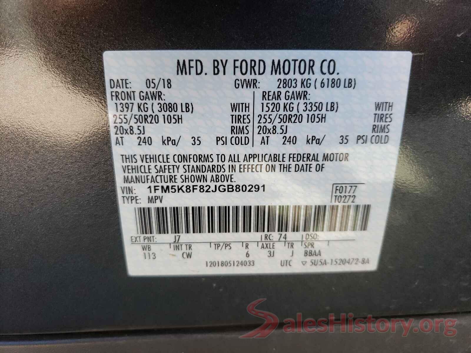 1FM5K8F82JGB80291 2018 FORD EXPLORER