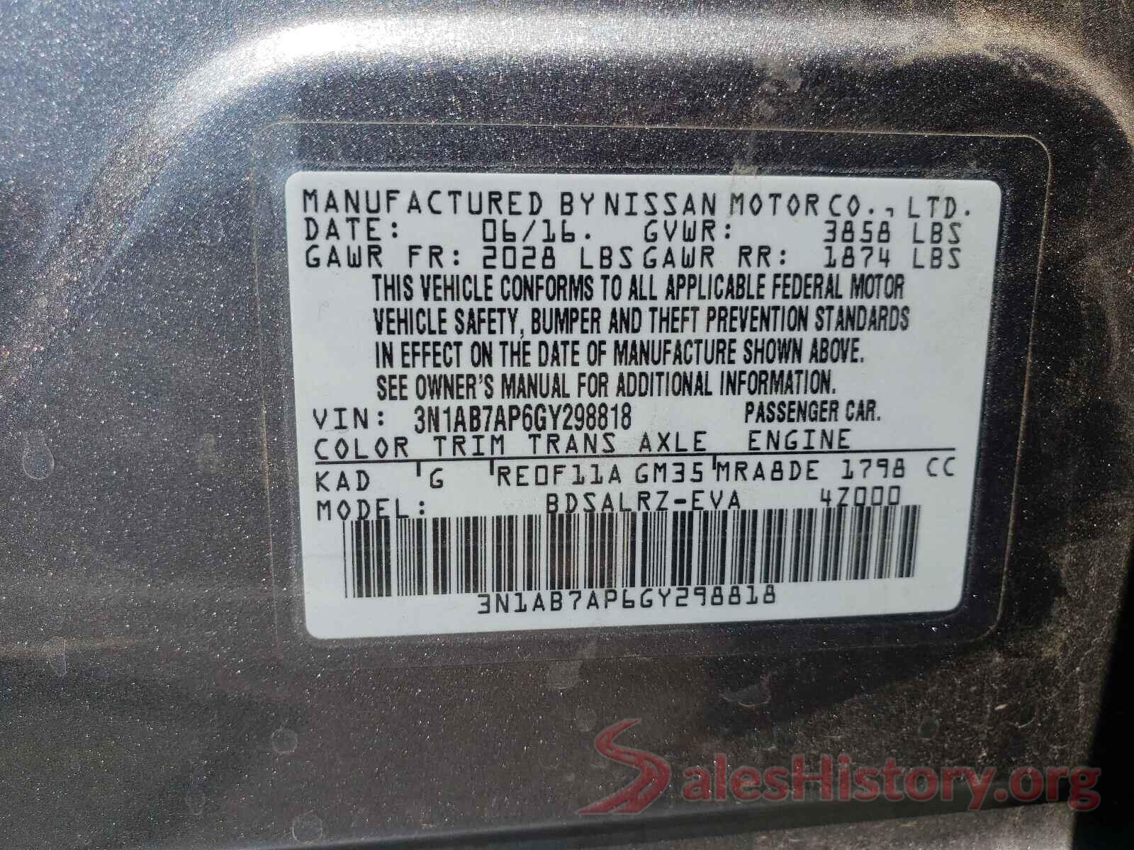 3N1AB7AP6GY298818 2016 NISSAN SENTRA