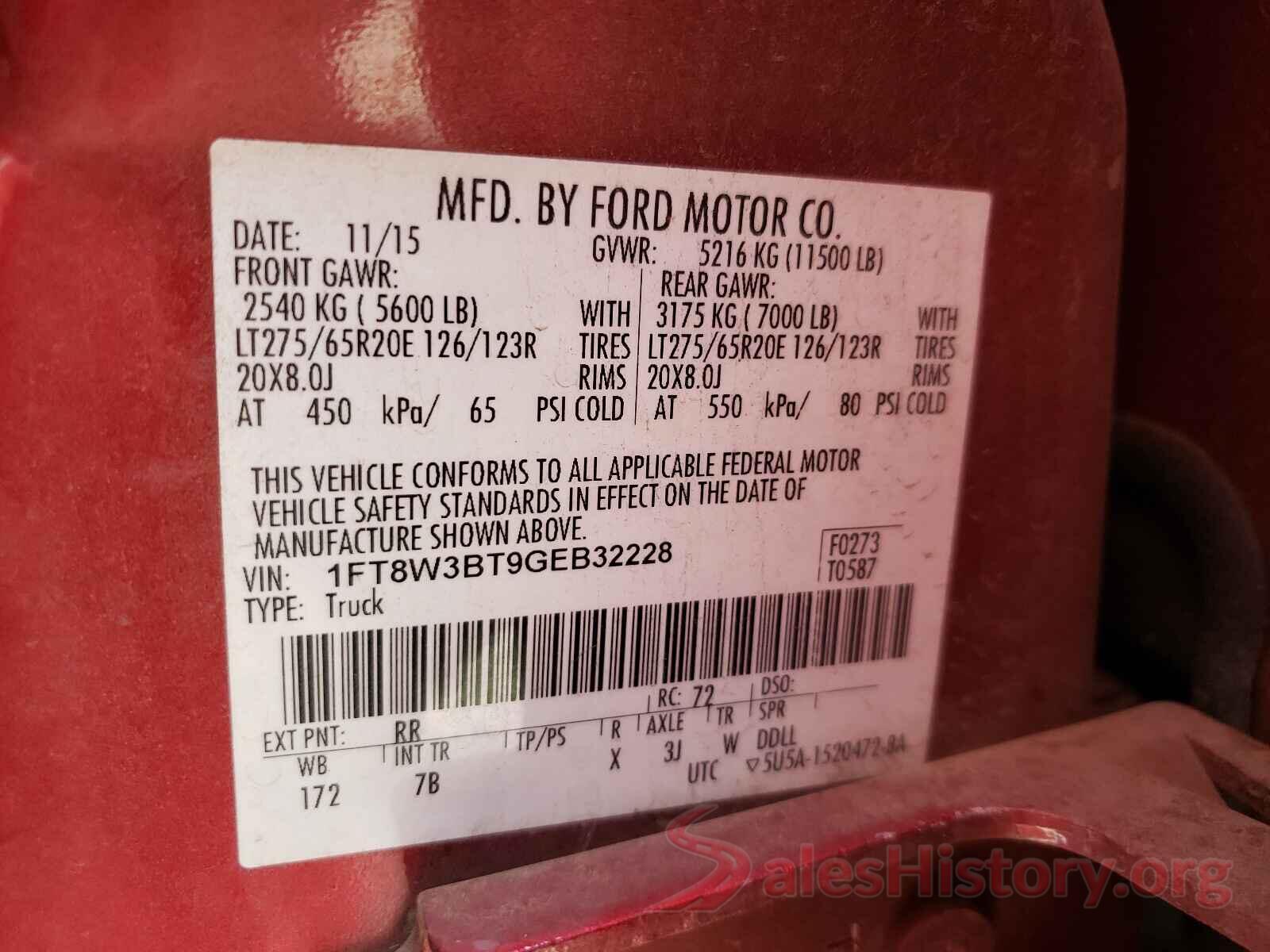 1FT8W3BT9GEB32228 2016 FORD F350