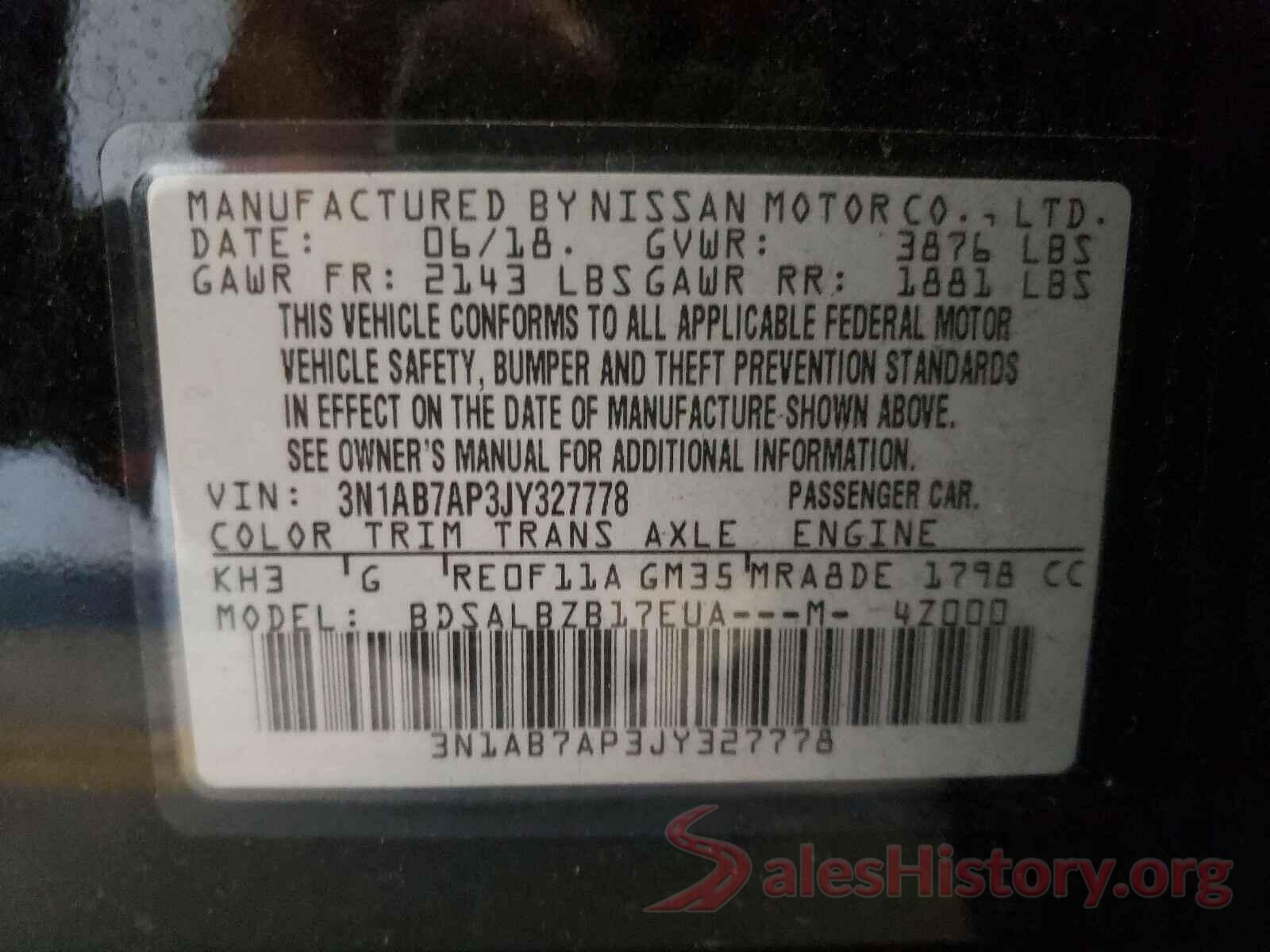 3N1AB7AP3JY327778 2018 NISSAN SENTRA