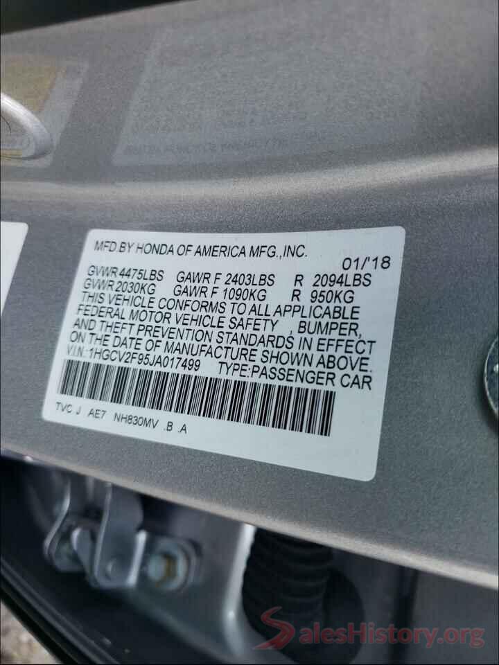 1HGCV2F95JA017499 2018 HONDA ACCORD