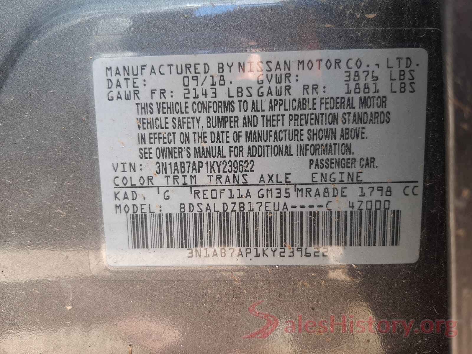 3N1AB7AP1KY239622 2019 NISSAN SENTRA