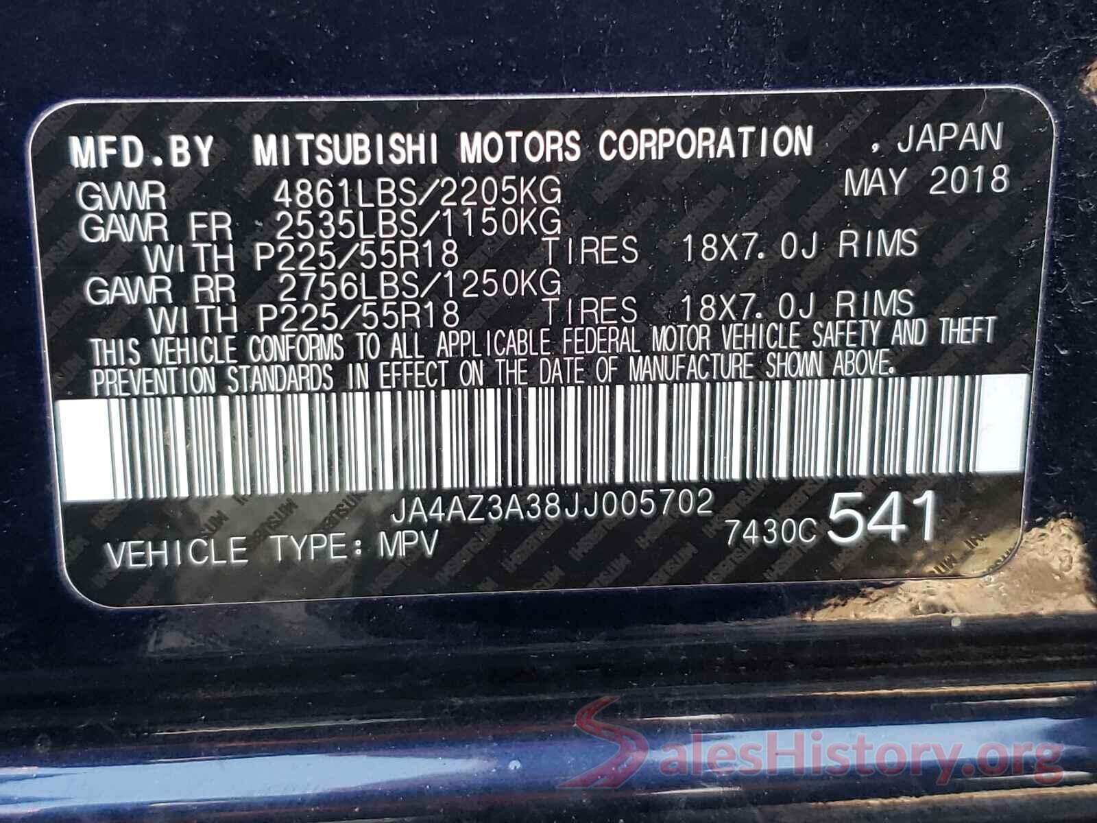 JA4AZ3A38JJ005702 2018 MITSUBISHI OUTLANDER