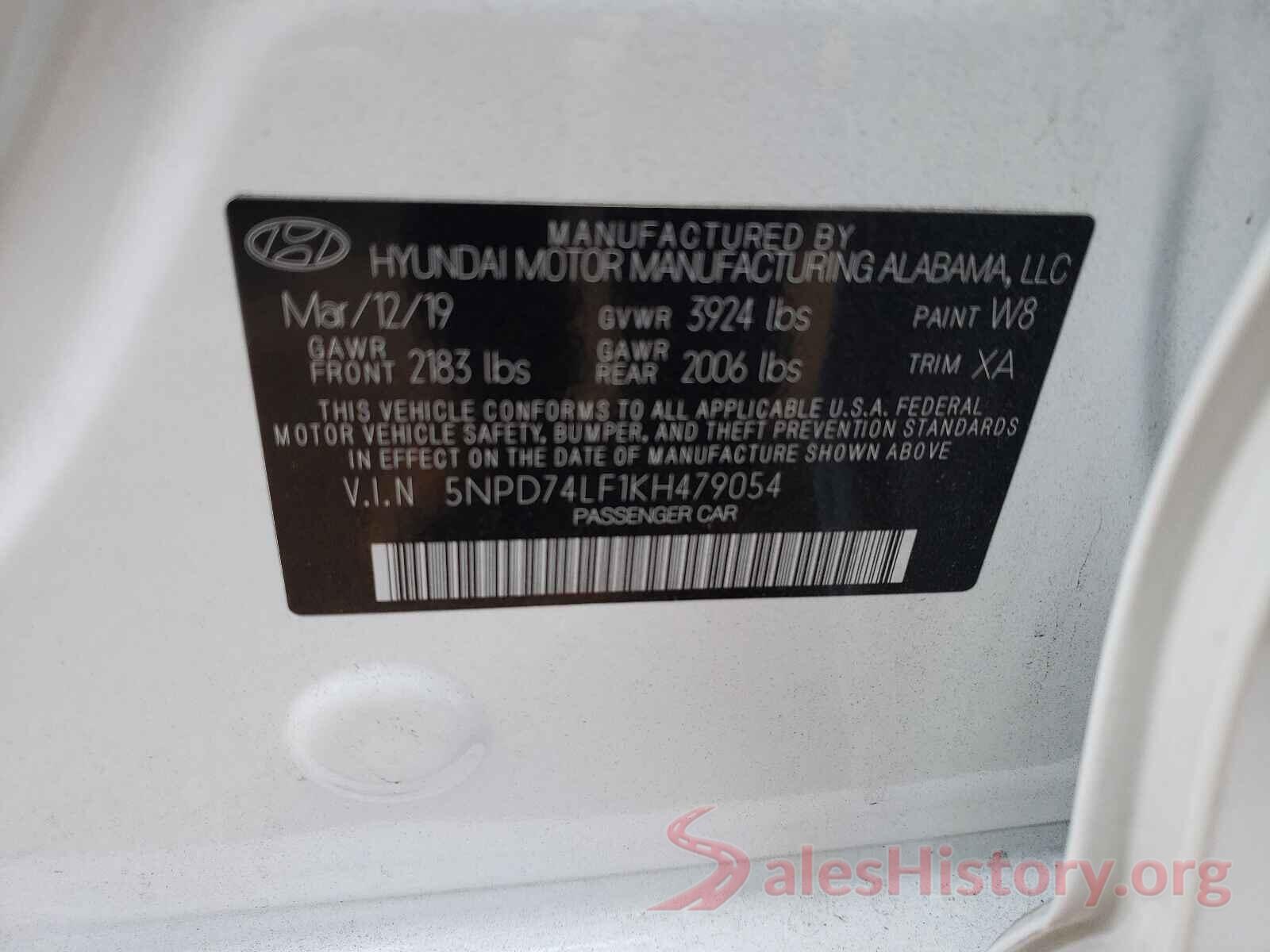 5NPD74LF1KH479054 2019 HYUNDAI ELANTRA