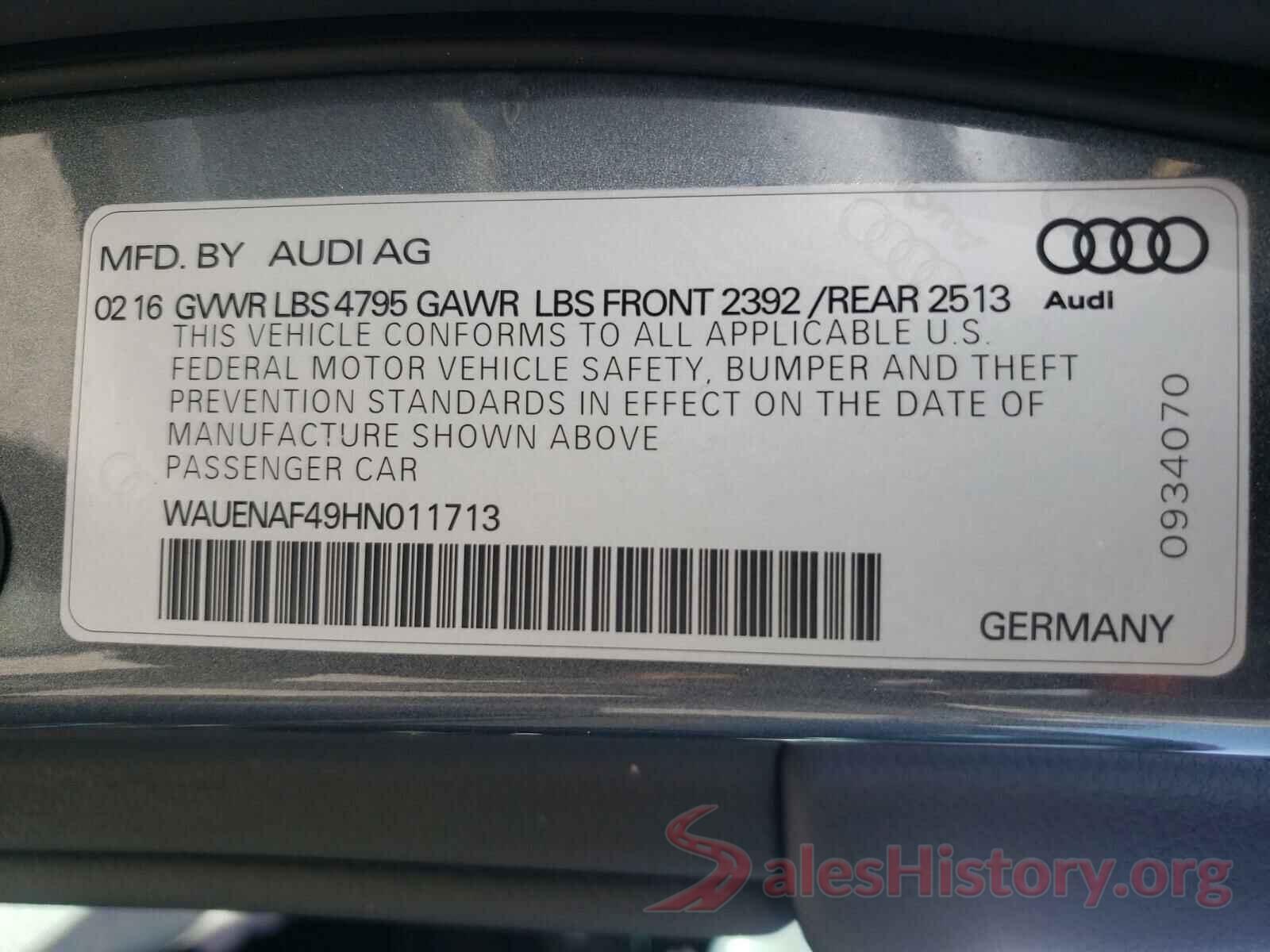 WAUENAF49HN011713 2017 AUDI A4