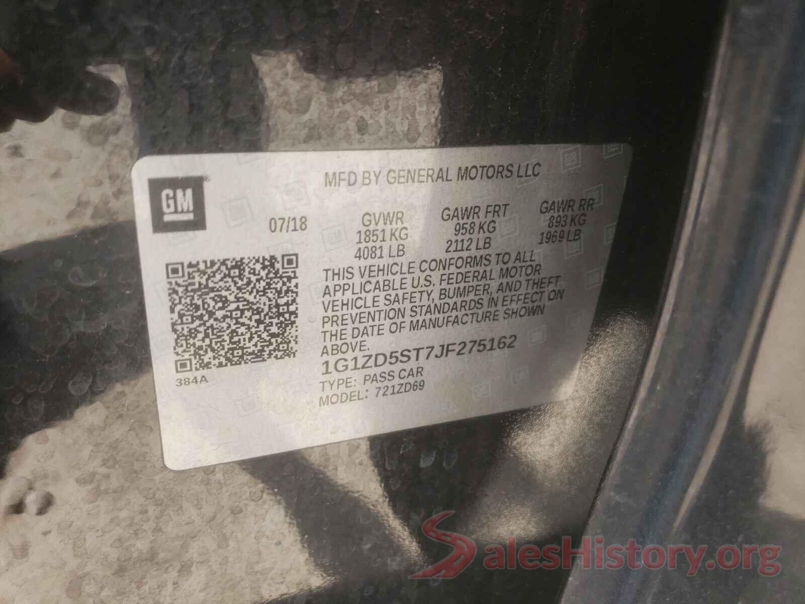 1G1ZD5ST7JF275162 2018 CHEVROLET MALIBU