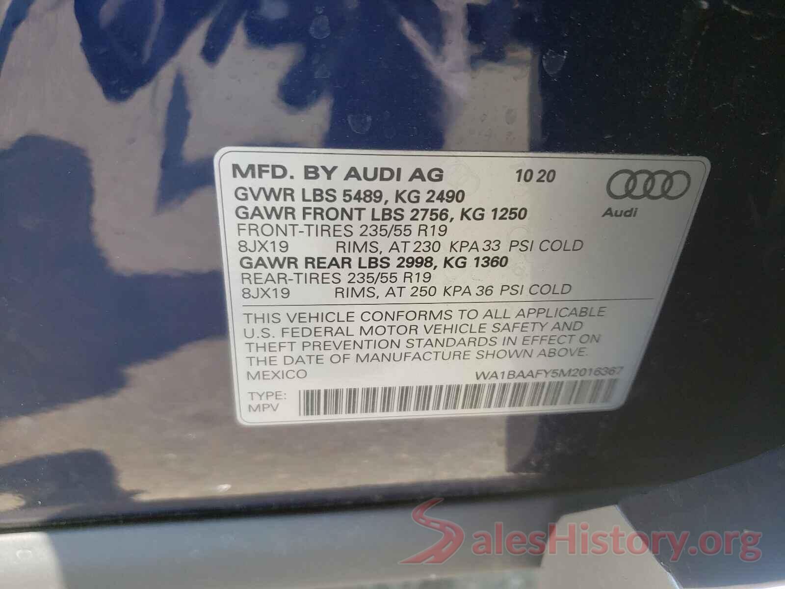 WA1BAAFY5M2016367 2021 AUDI Q5