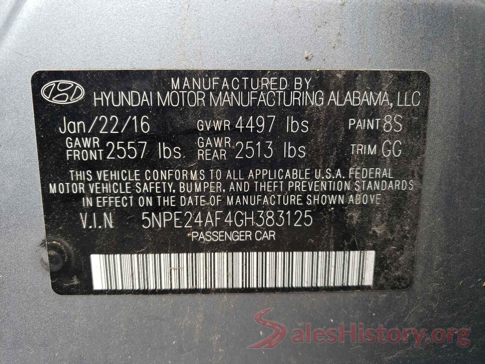 5NPE24AF4GH383125 2016 HYUNDAI SONATA