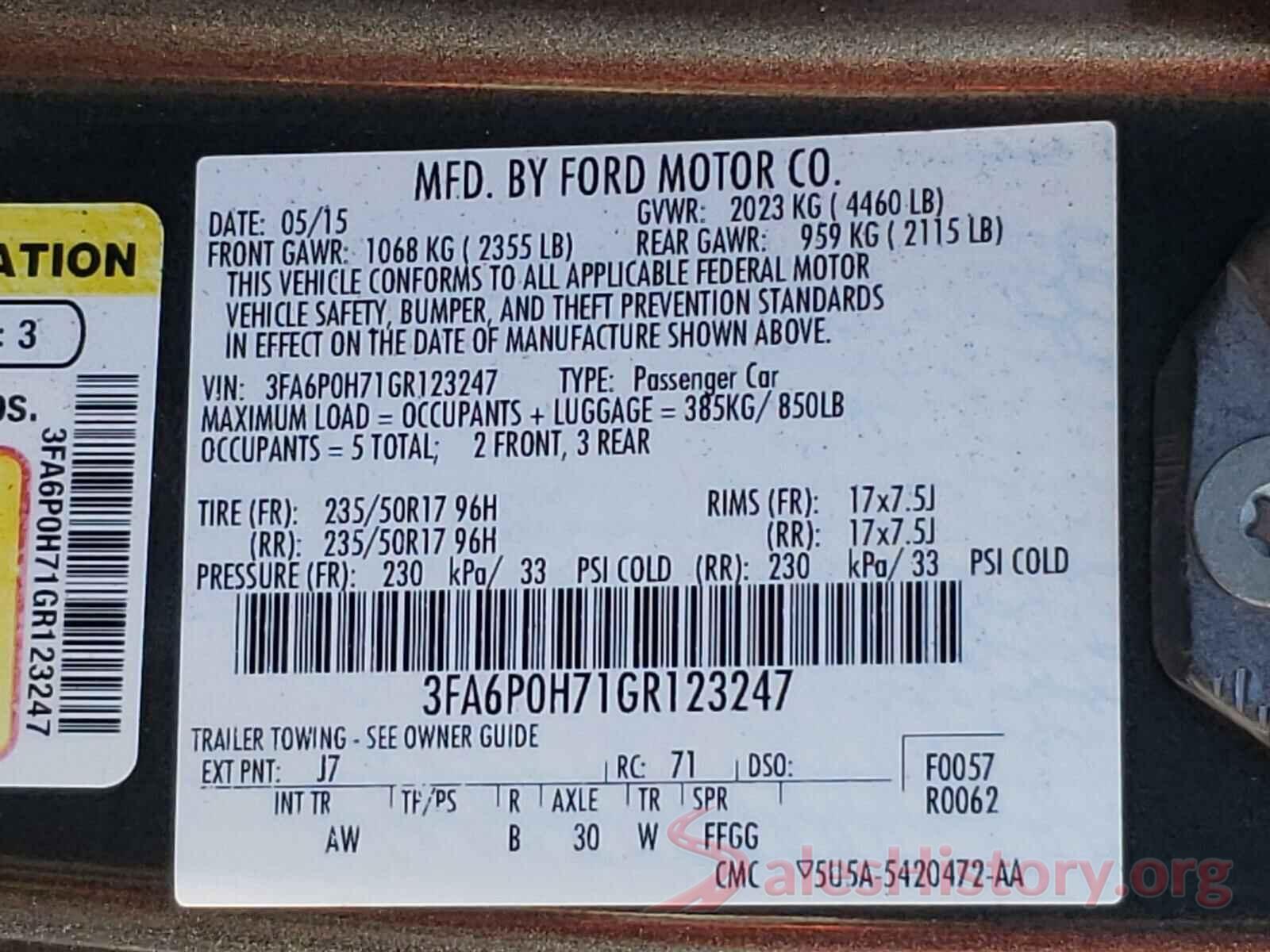 3FA6P0H71GR123247 2016 FORD FUSION