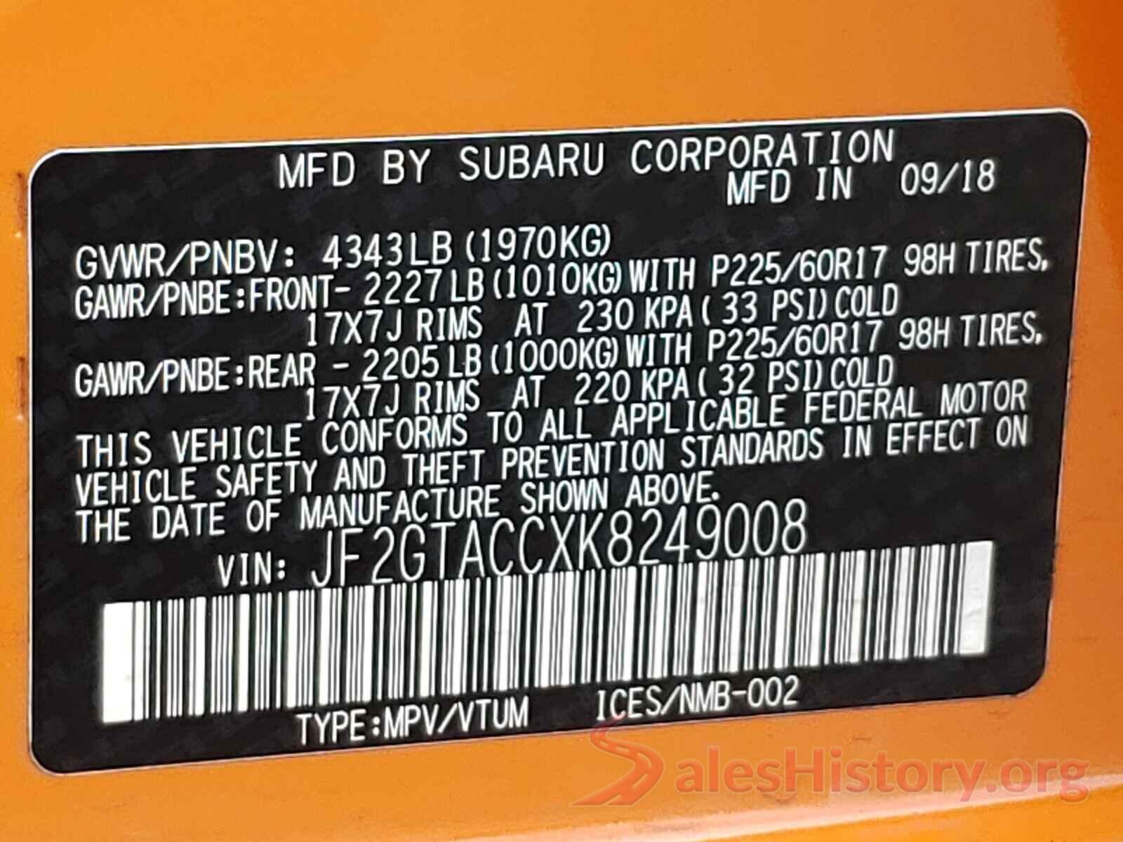 JF2GTACCXK8249008 2019 SUBARU CROSSTREK