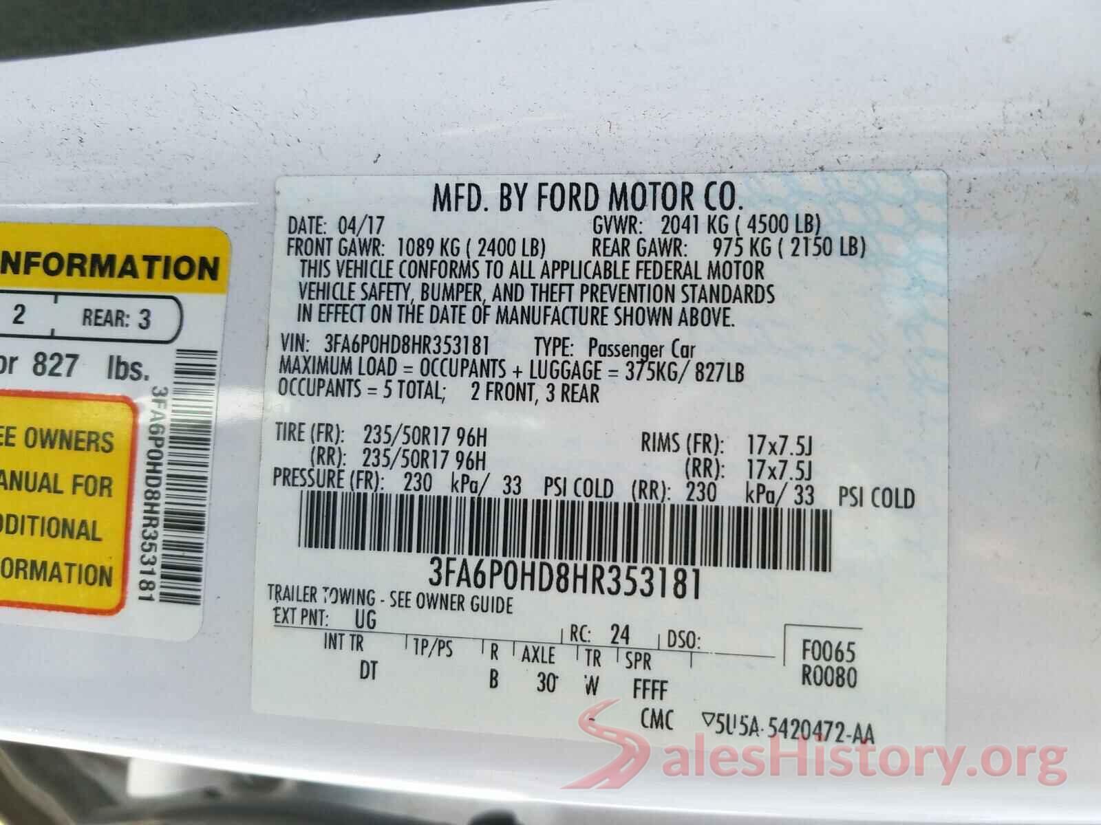 3FA6P0HD8HR353181 2017 FORD FUSION